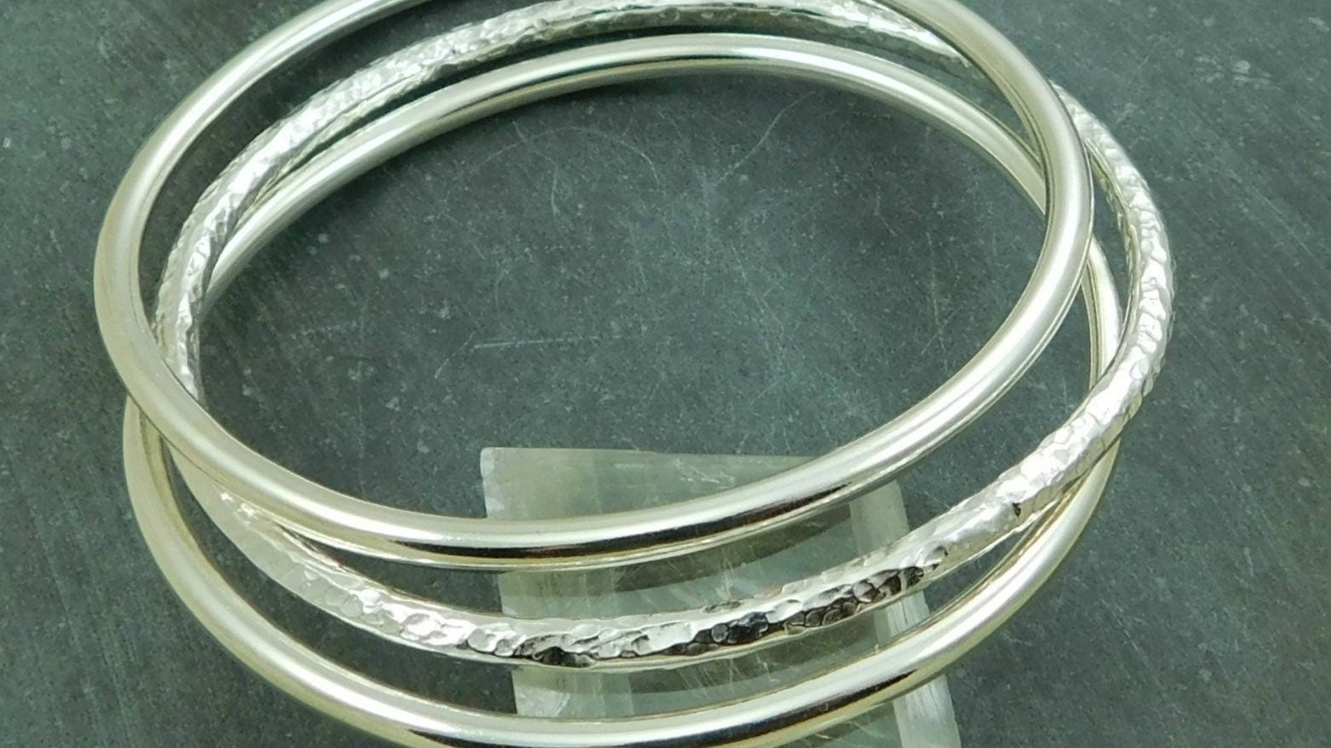 Sterling Silver Bangle Bracelet Set, Three Bangles, Textured Bangle, Stacking Bangles