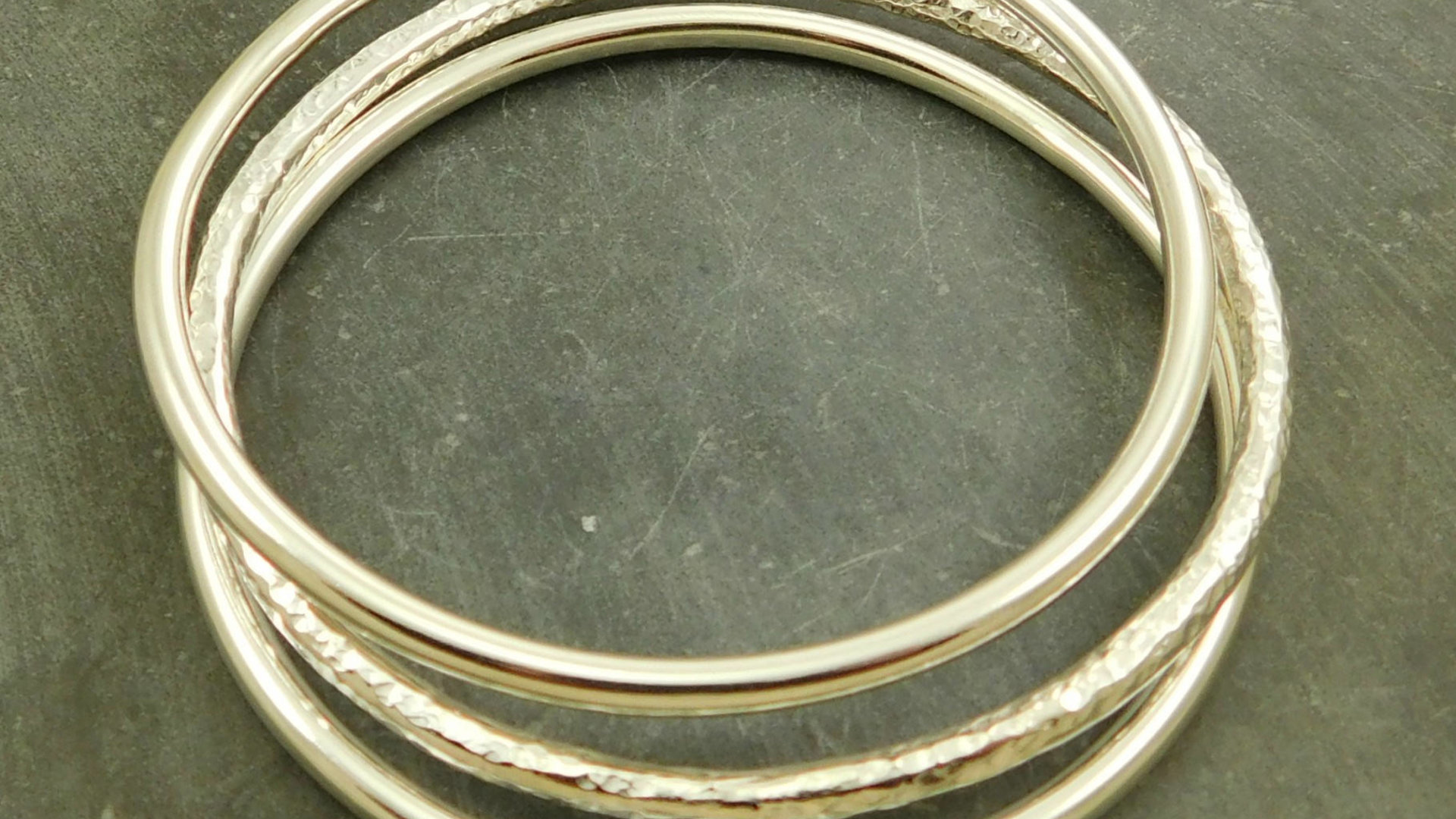 Sterling Silver Bangle Bracelet Set, Three Bangles, Textured Bangle, Stacking Bangles