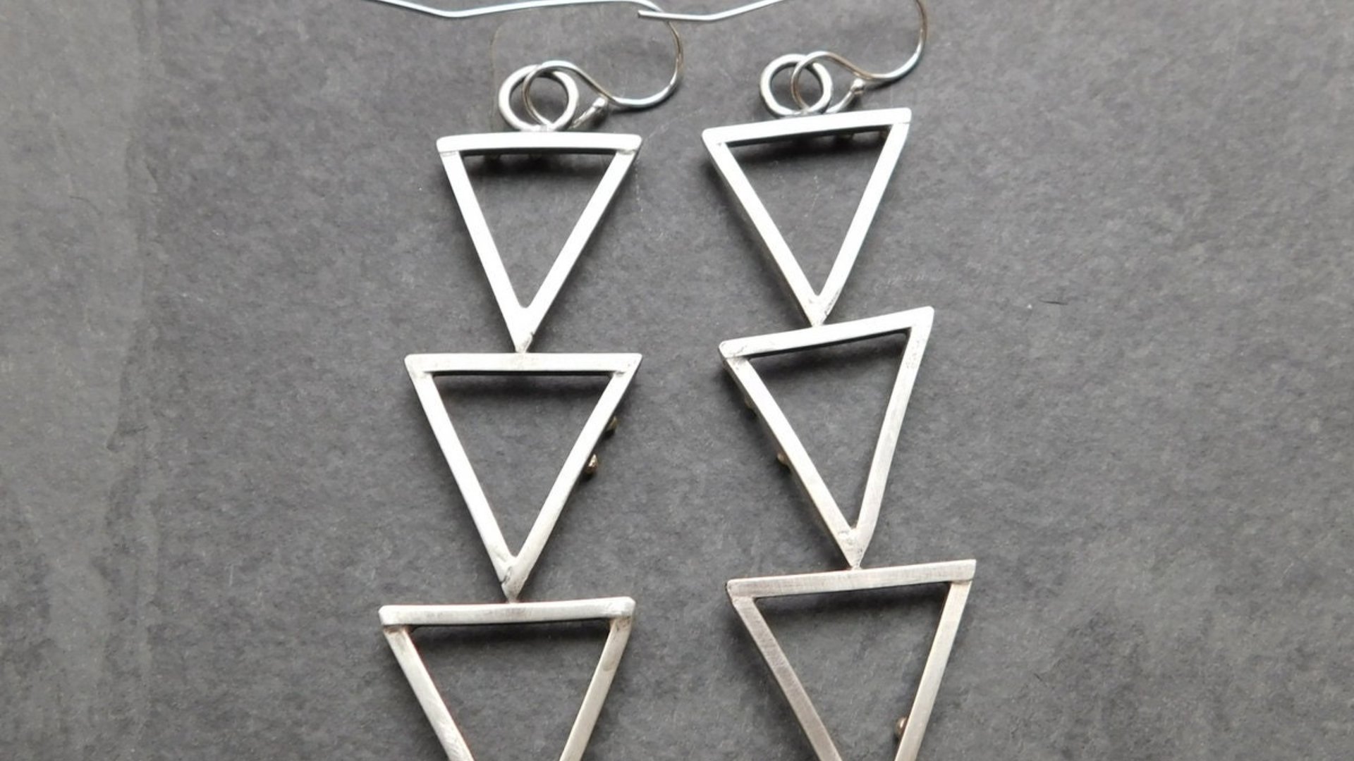 Geometric Cascading Triangle Earrings, Oxidized Sterling Silver, 14K Gold, Mixed Metal Modernist Earrings