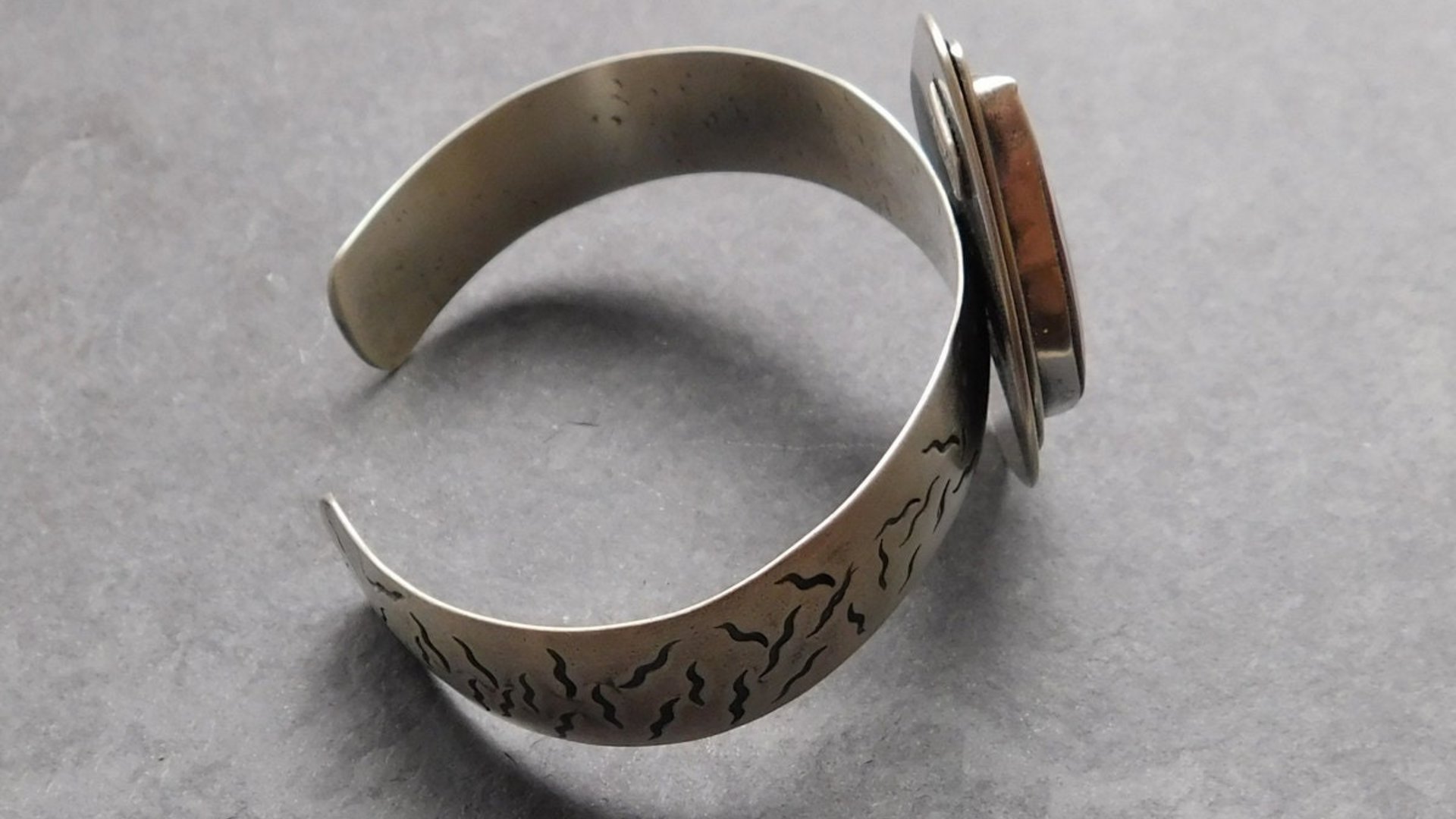 Fordite Modernist Cuff, Oxidized Sterling Silver, Detroit Fordite Bracelet
