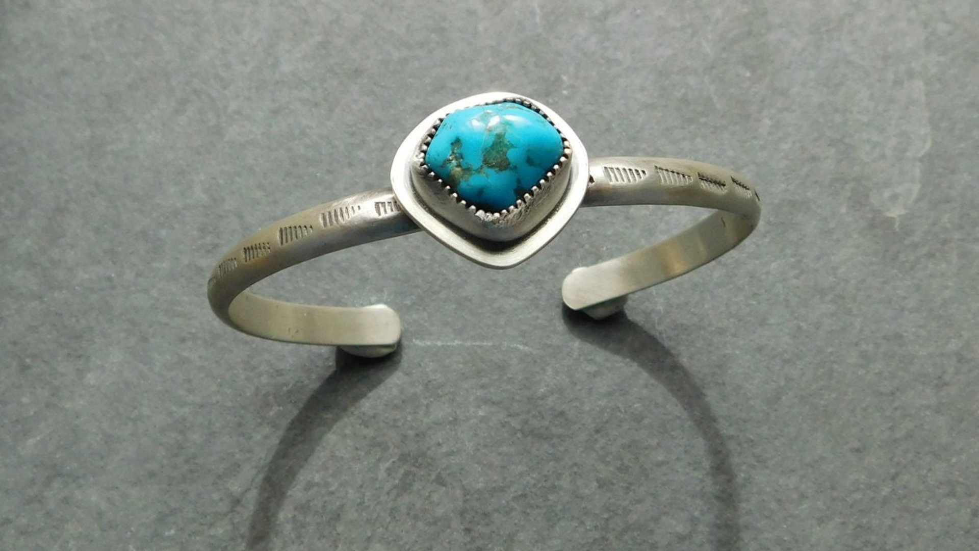 Kingman Turquoise Nugget Cuff, Oxidized Sterling Silver, American Turquoise Nugget Stamped Bracelet, Modern Southwest Design