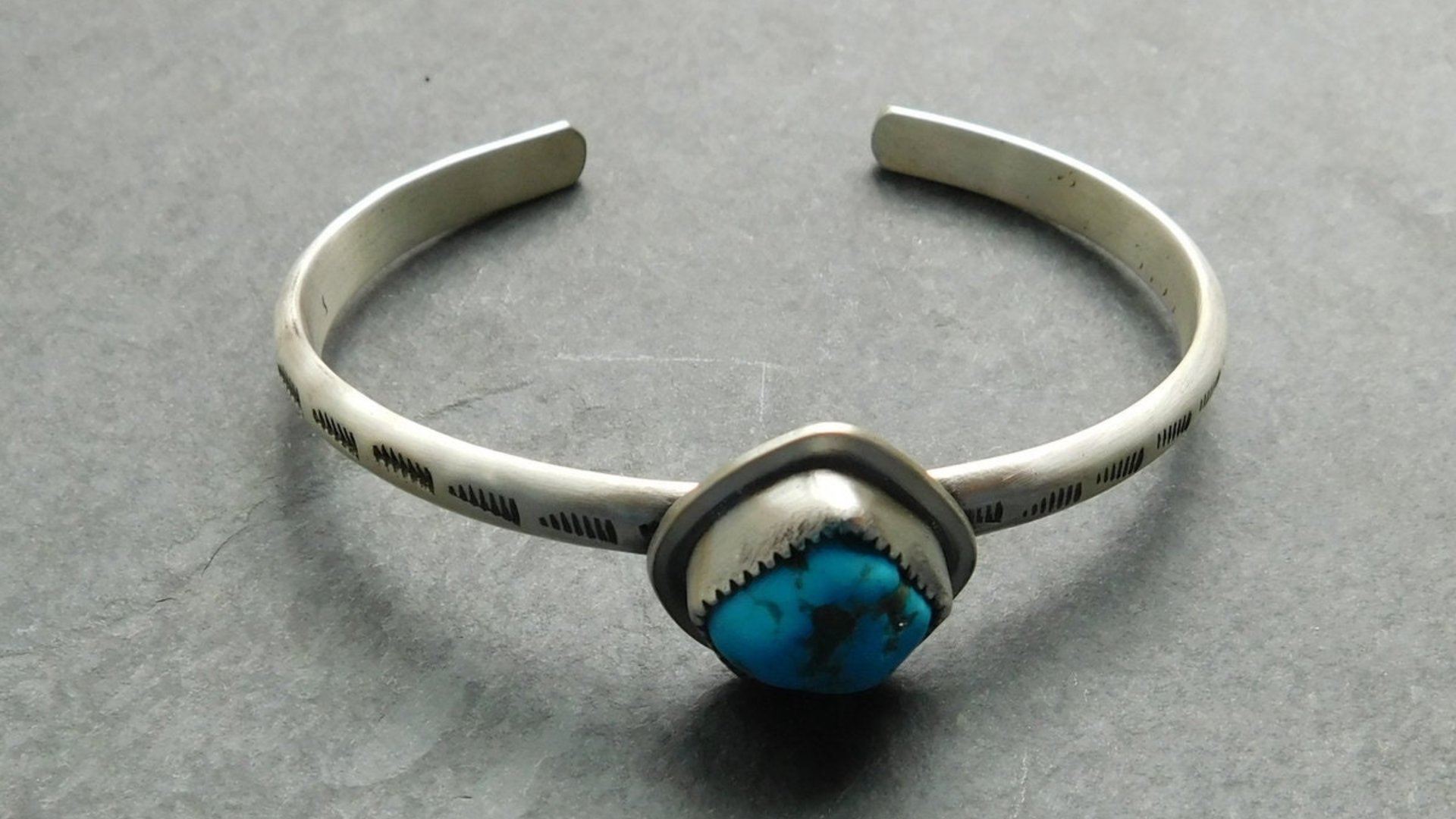 Kingman Turquoise Nugget Cuff, Oxidized Sterling Silver, American Turquoise Nugget Stamped Bracelet, Modern Southwest Design