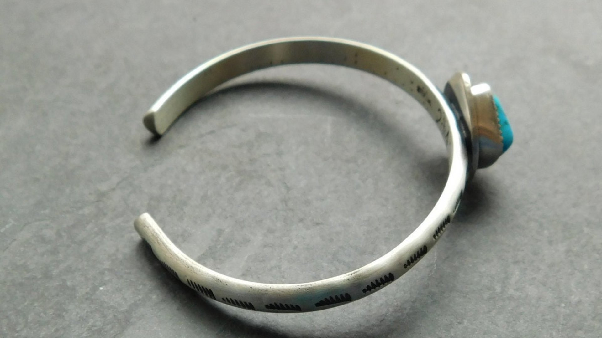 Kingman Turquoise Nugget Cuff, Oxidized Sterling Silver, American Turquoise Nugget Stamped Bracelet, Modern Southwest Design