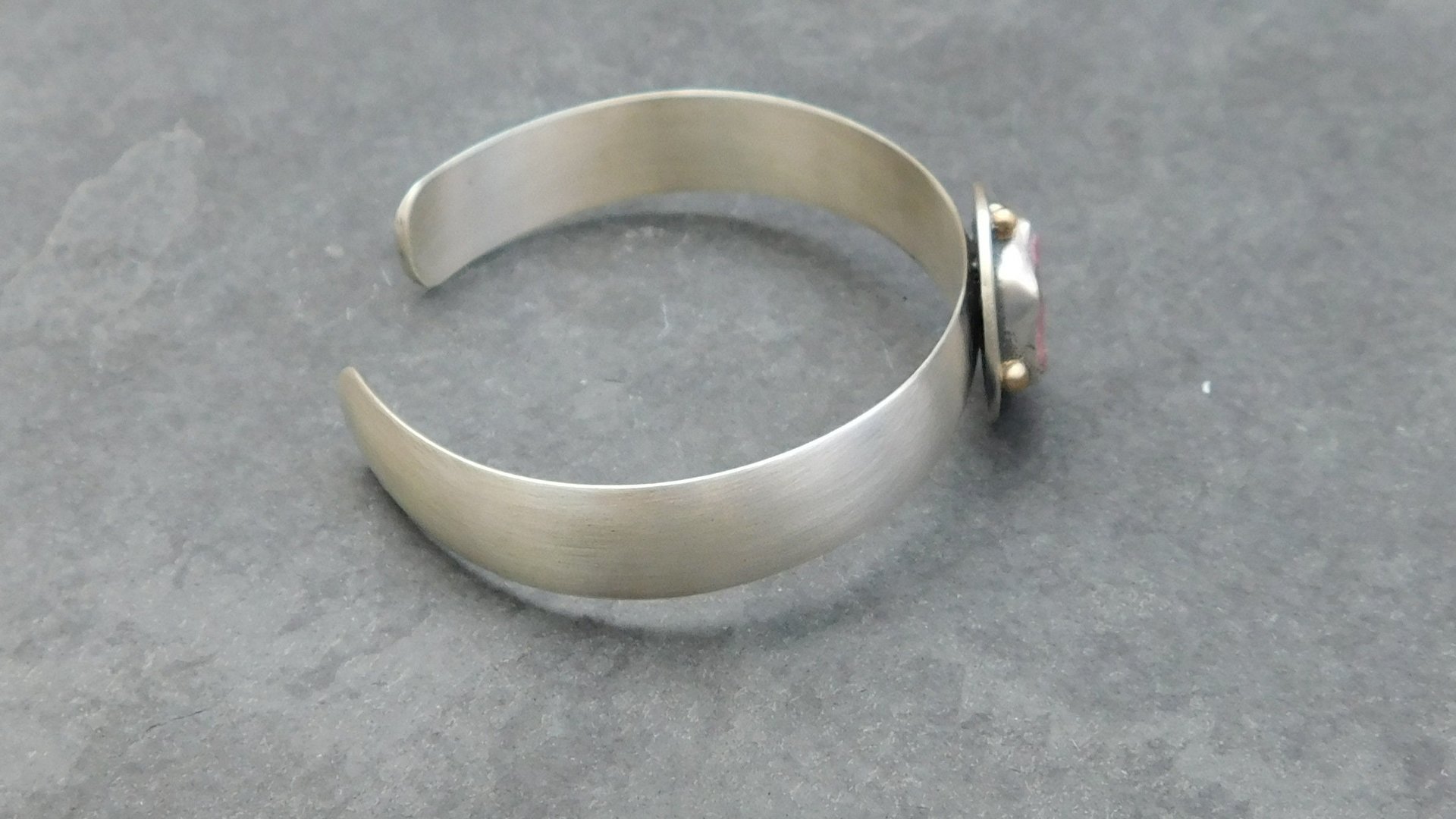 Raw Ruby Mineral Sterling Silver 14K Gold Cuff, Crystal Jewelry, Natural Ruby Statement Bracelet