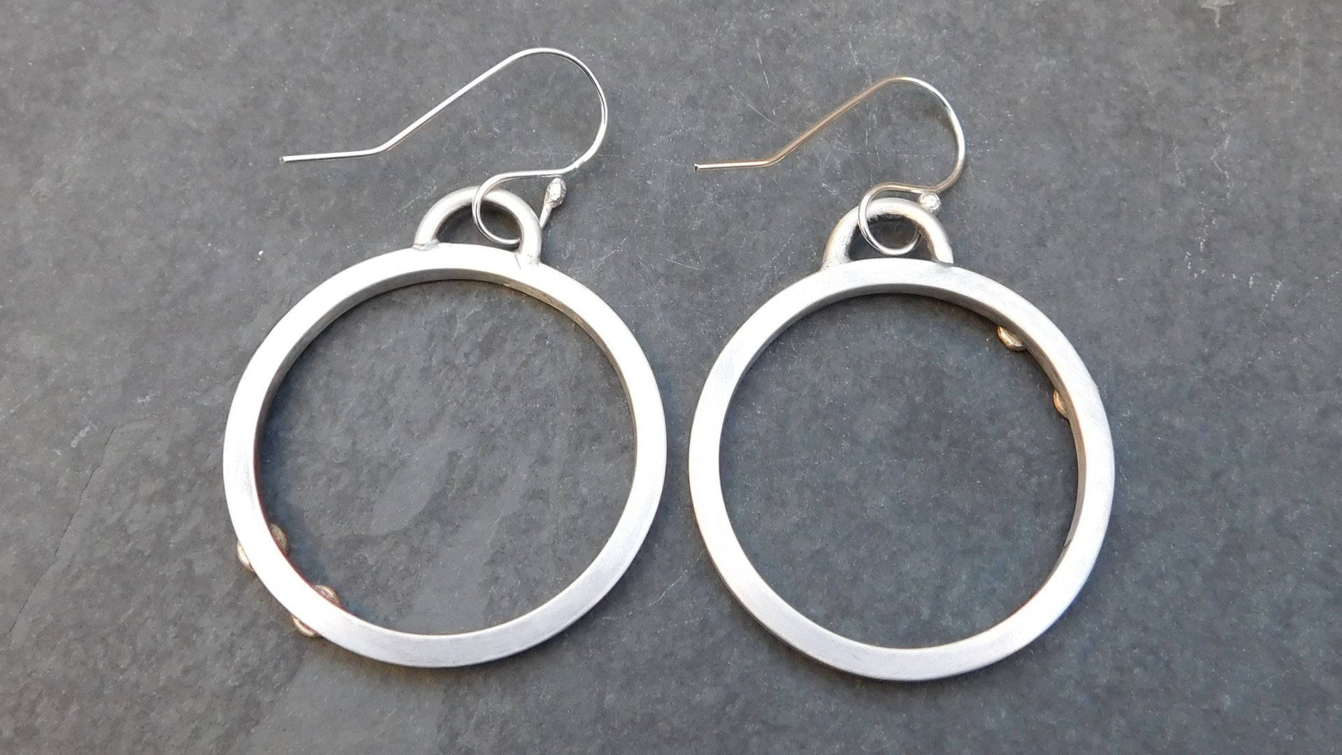 Silver Gold Heavy Metal Hoops, Mixed Metal Mod Hoop Earrings, Asymmetrical Earrings