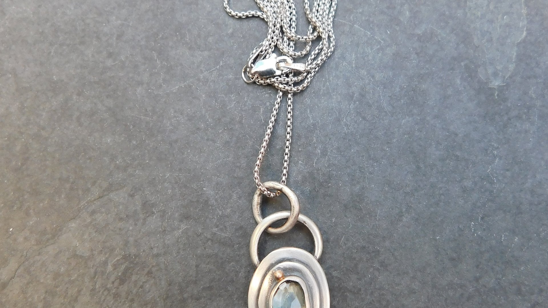 London Blue Topaz Sterling Silver 14k Gold Small Minimalist Pendant, London Blue Topaz Mixed Metal Necklace, Everyday Jewelry