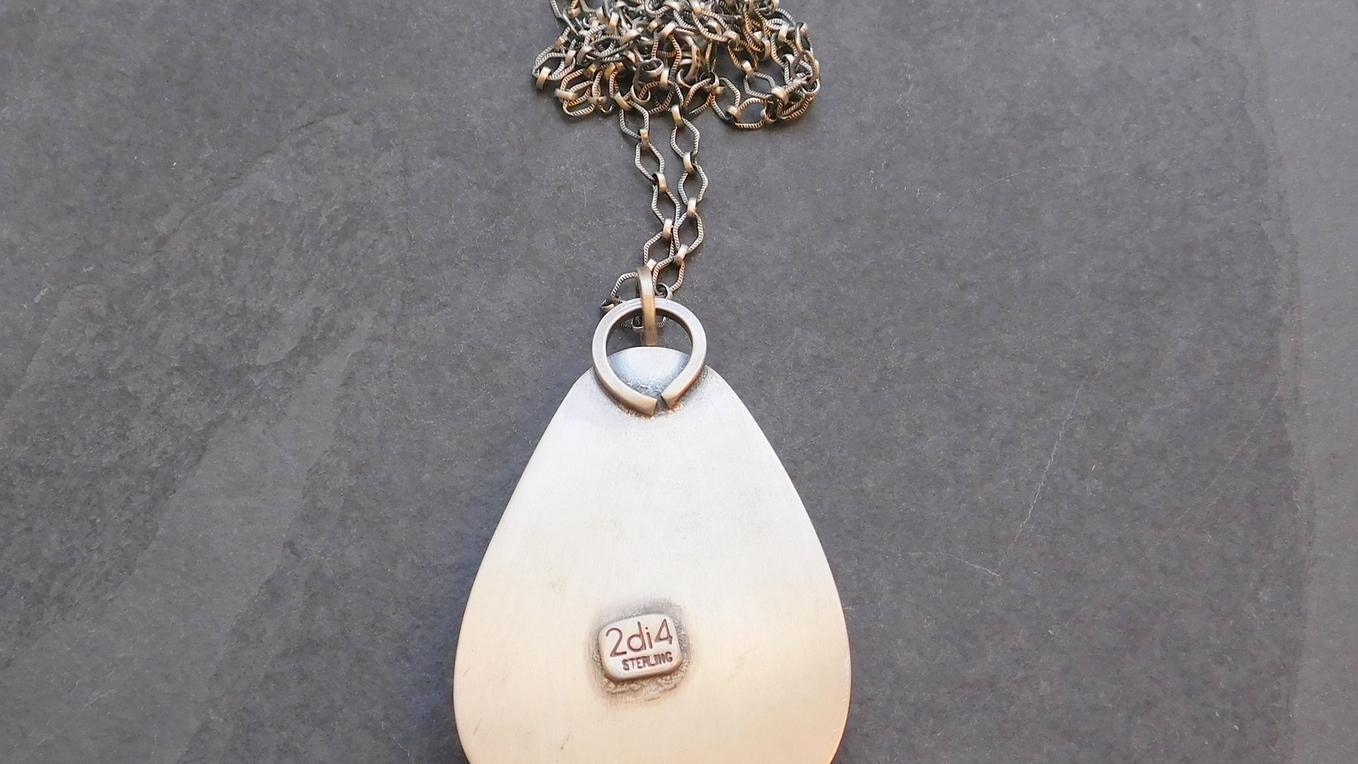 Petrified Palm Wood Black Gold Stone Sterling Silver Flame Pendant, Fire Pattern Mixed Metal Modernist Necklace