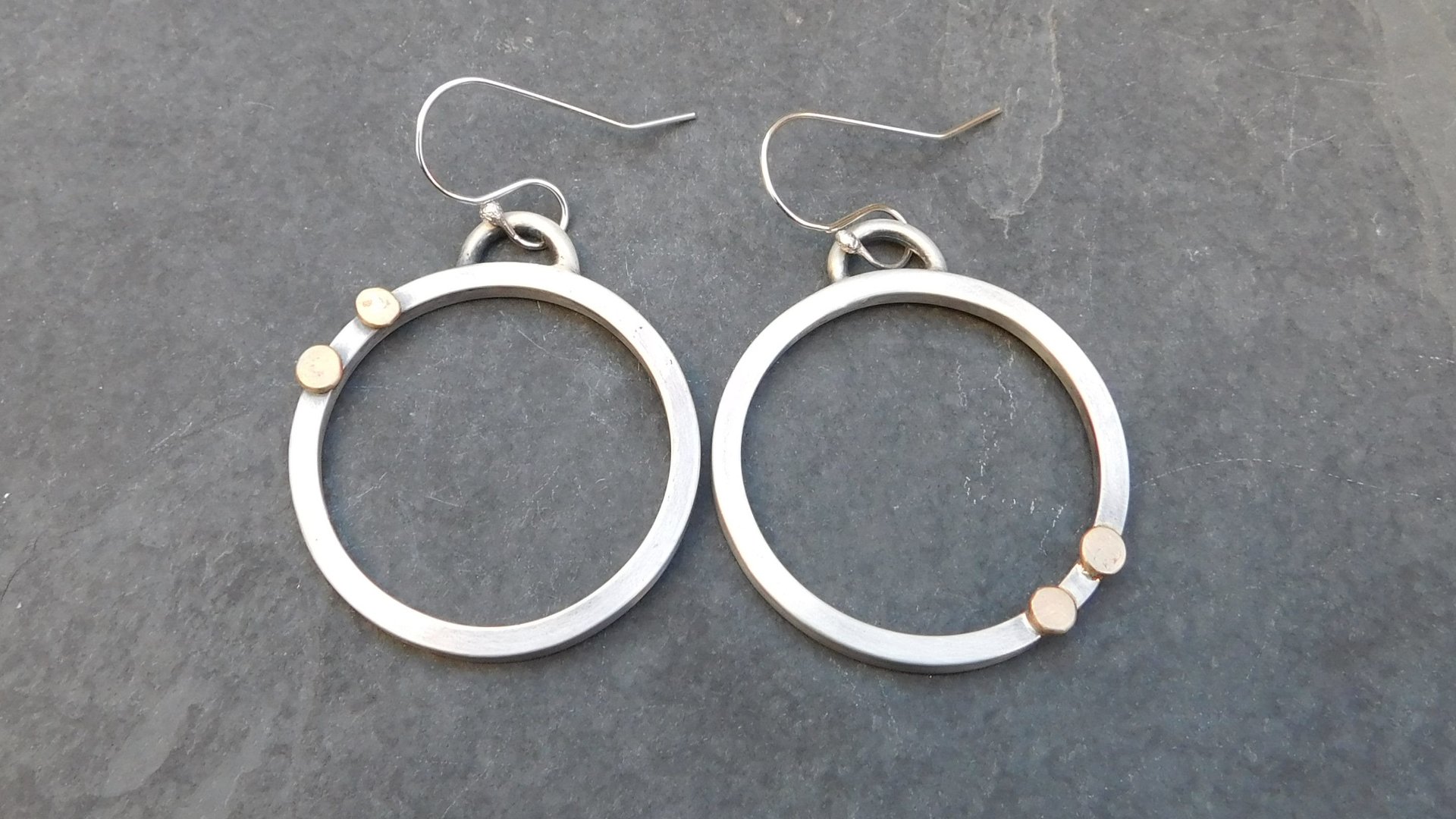 Silver Gold Heavy Metal Hoops, Mixed Metal Mod Hoop Earrings, Asymmetrical Earrings