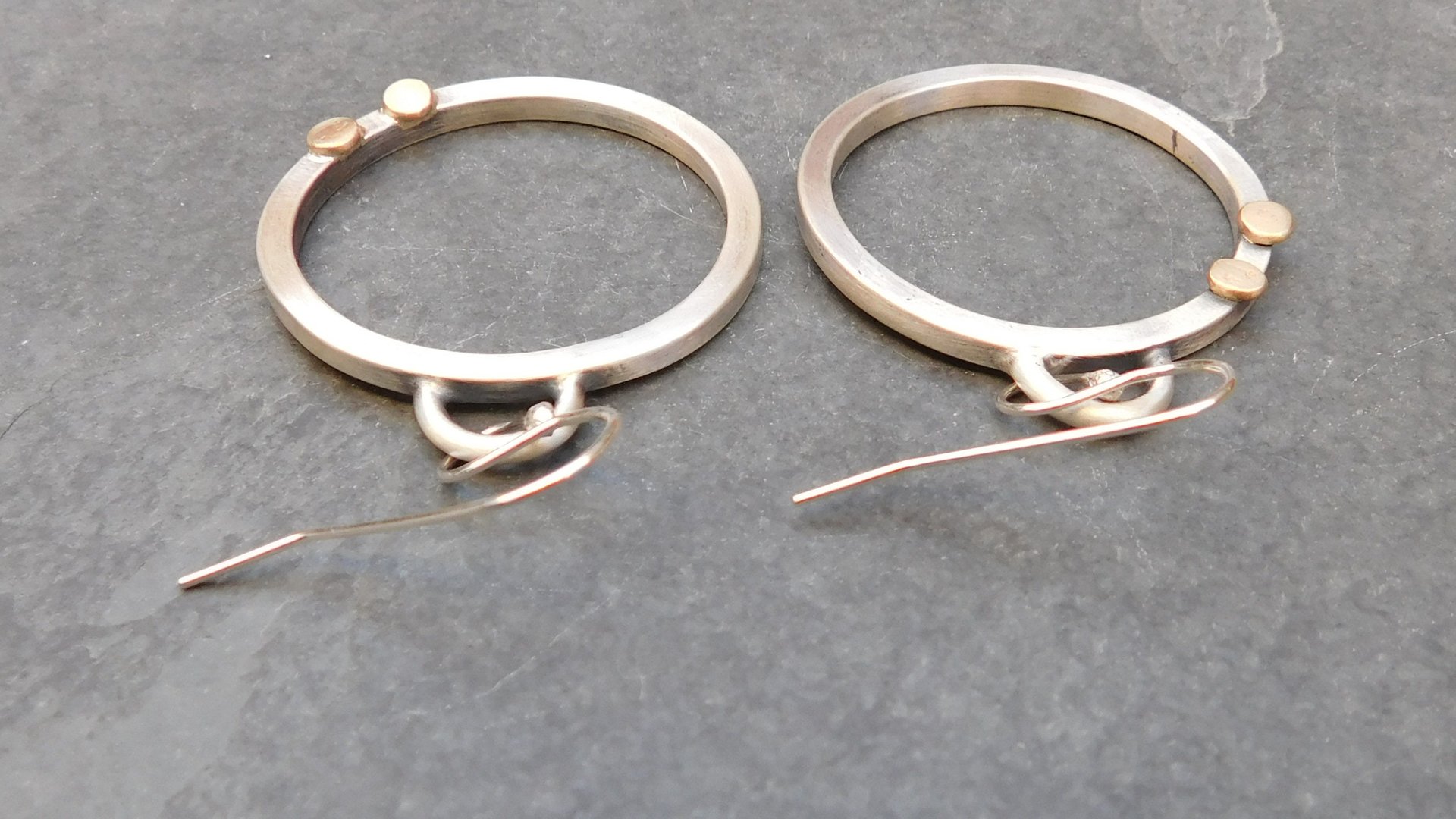 Silver Gold Heavy Metal Hoops, Mixed Metal Mod Hoop Earrings, Asymmetrical Earrings