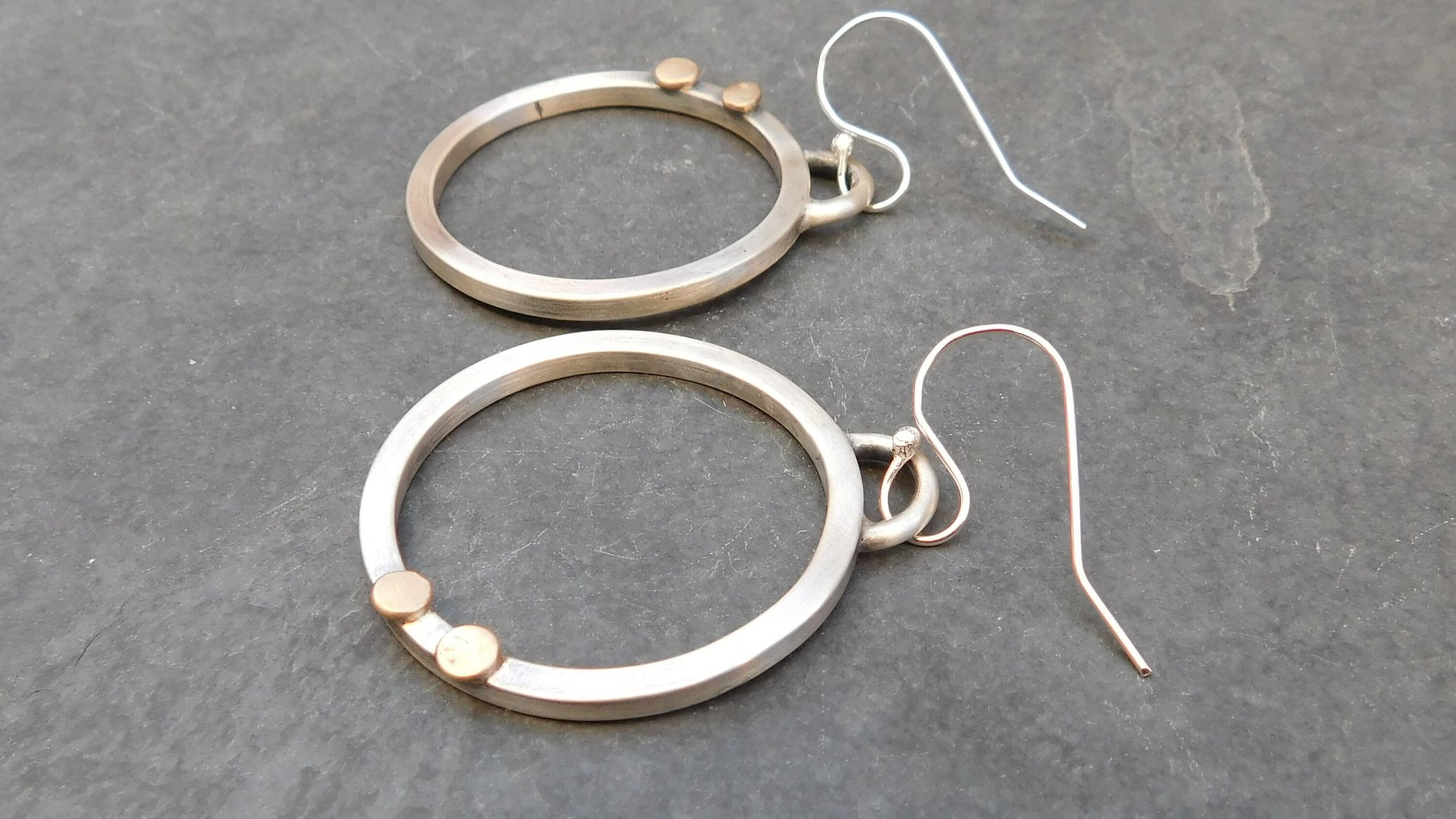Silver Gold Heavy Metal Hoops, Mixed Metal Mod Hoop Earrings, Asymmetrical Earrings