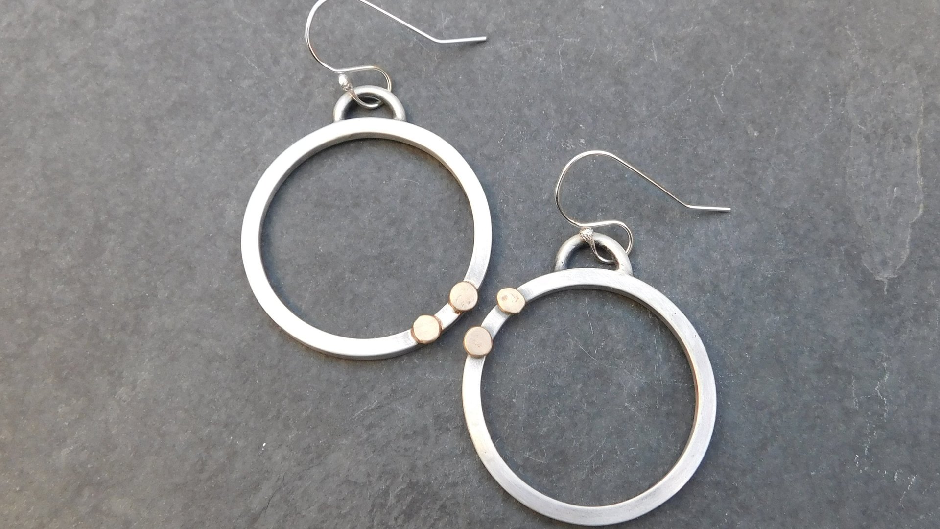 Silver Gold Heavy Metal Hoops, Mixed Metal Mod Hoop Earrings, Asymmetrical Earrings