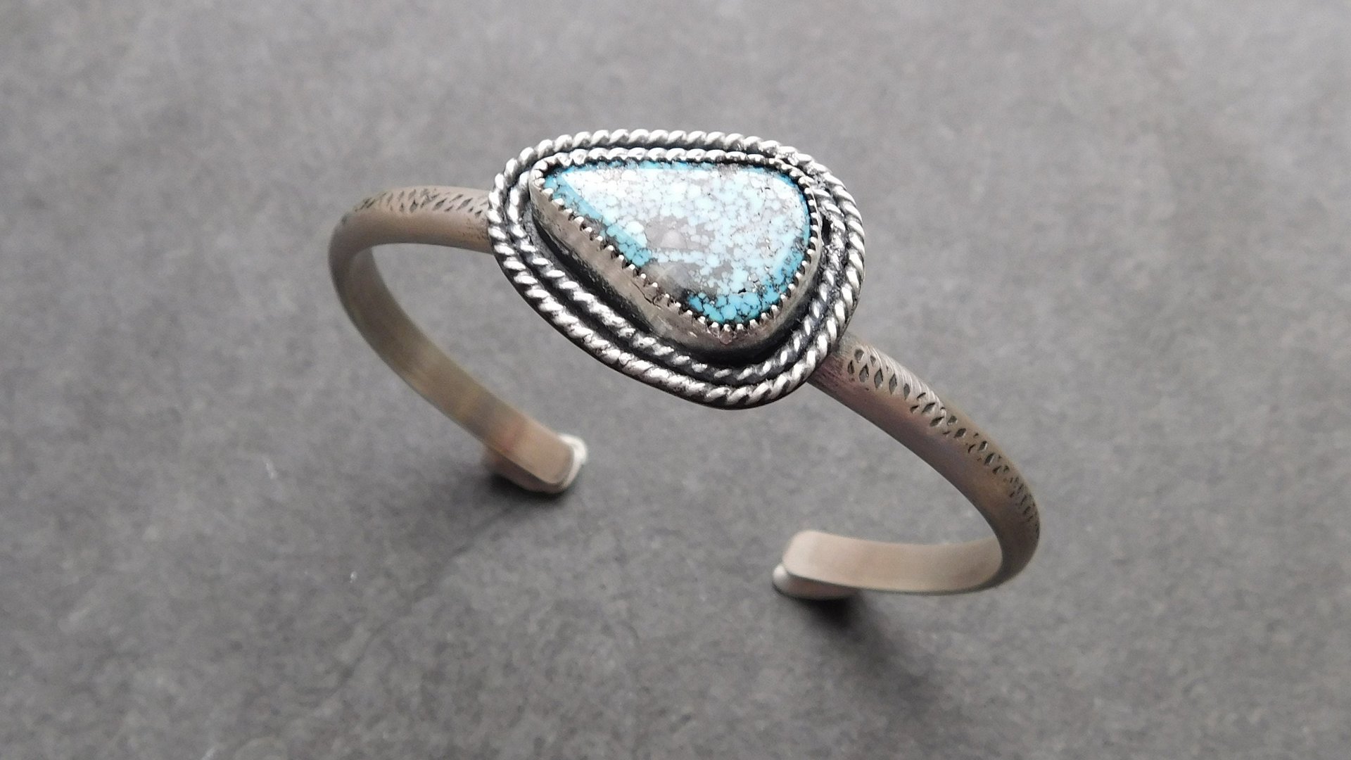 Kingman American Turquoise Sterling Silver Textured Cuff Bracelet, Turquoise Jewelry