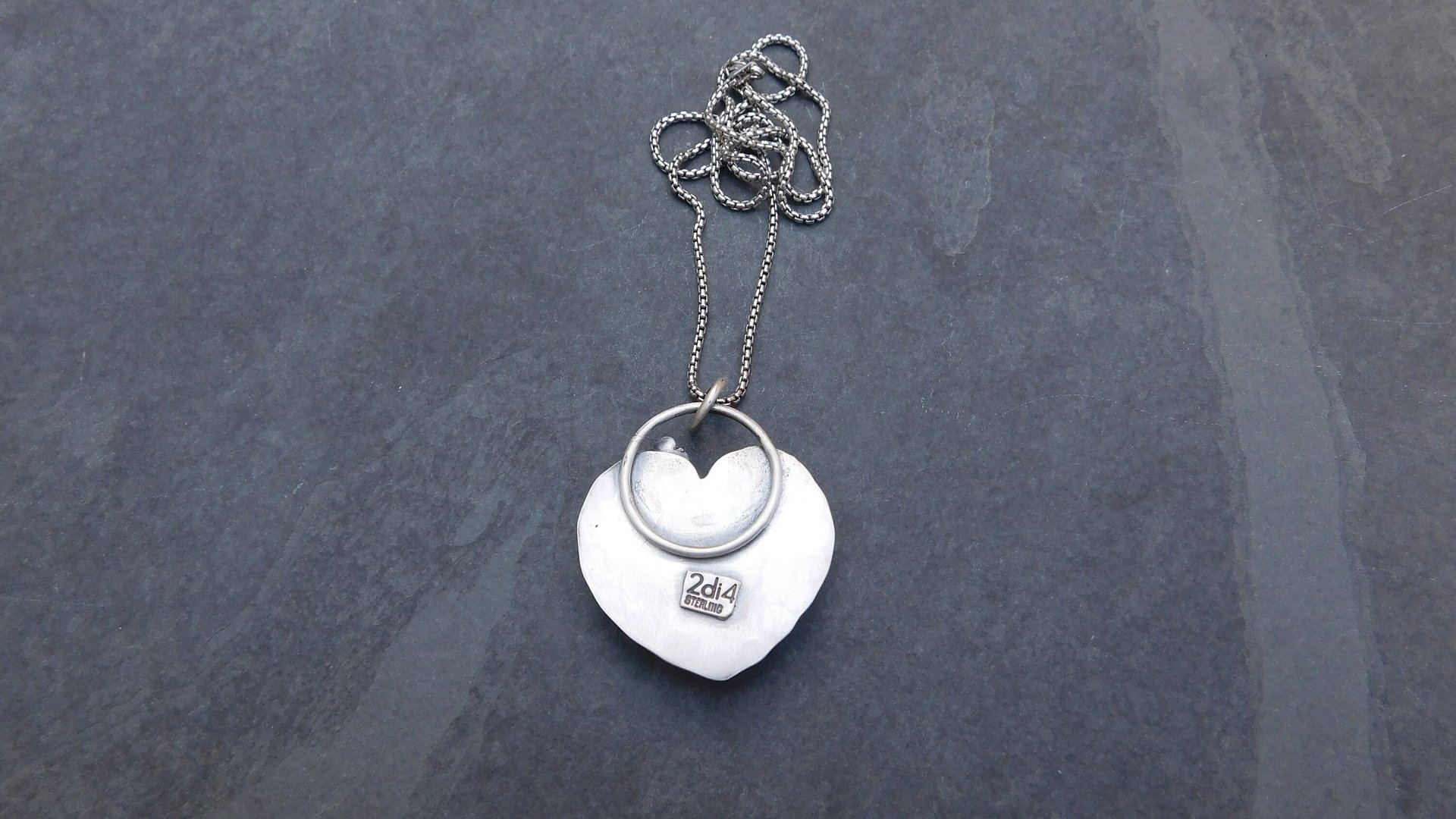 Millefiori Glass Heart Sterling Silver Stamped Pendant, Multi Color Flower Heart Necklace