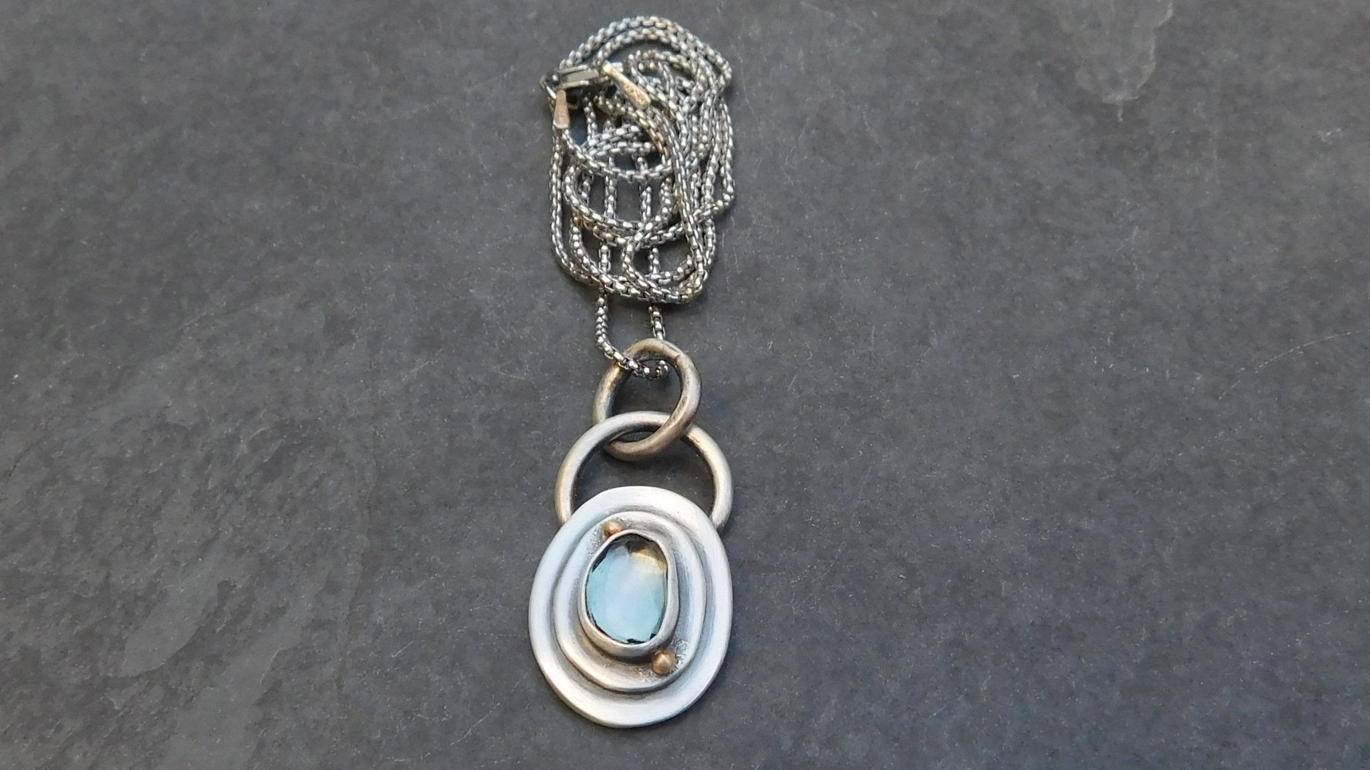 London Blue Topaz Sterling Silver 14k Gold Small Minimalist Pendant, London Blue Topaz Mixed Metal Necklace, Everyday Jewelry