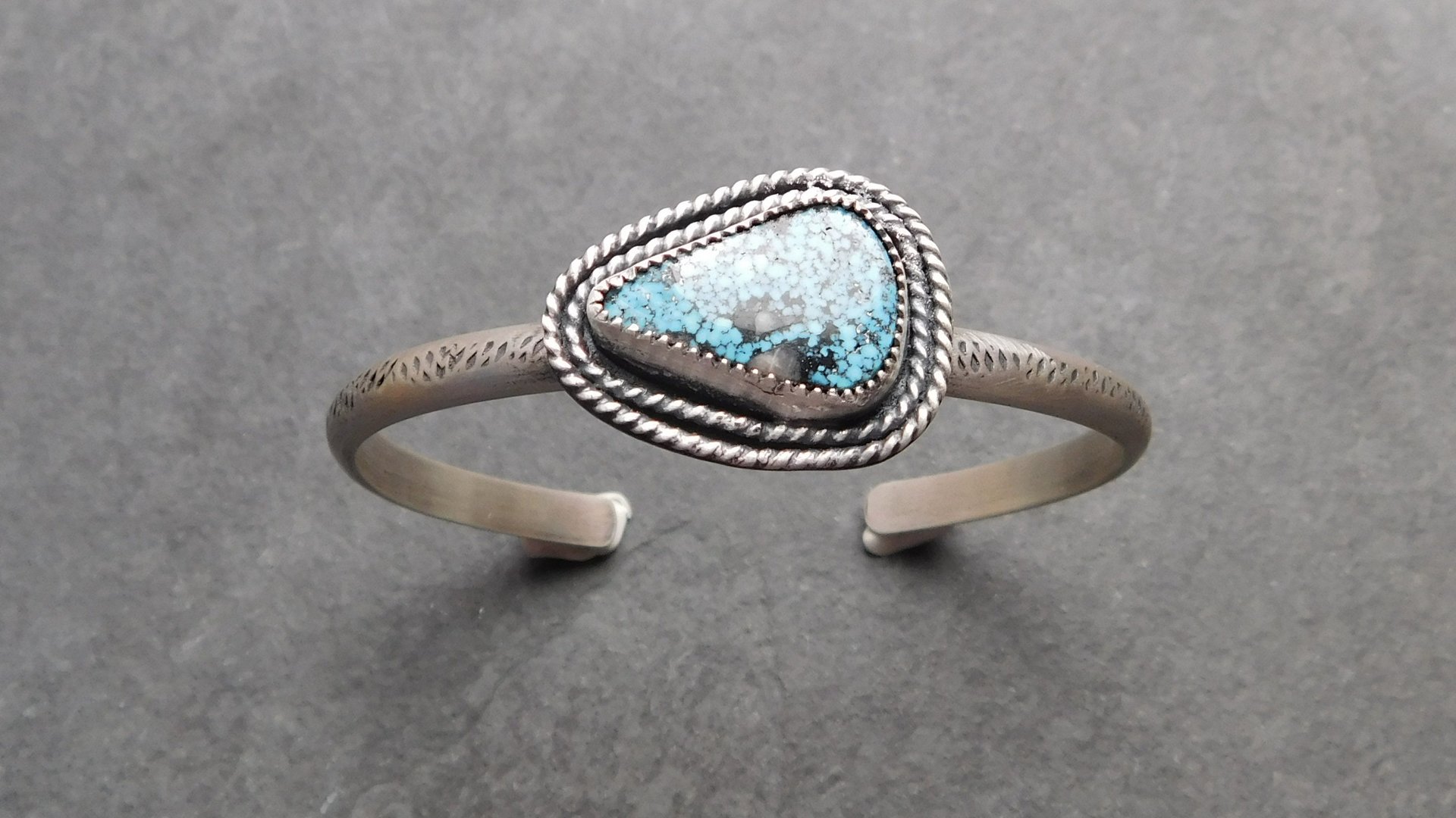 Kingman American Turquoise Sterling Silver Textured Cuff Bracelet, Turquoise Jewelry