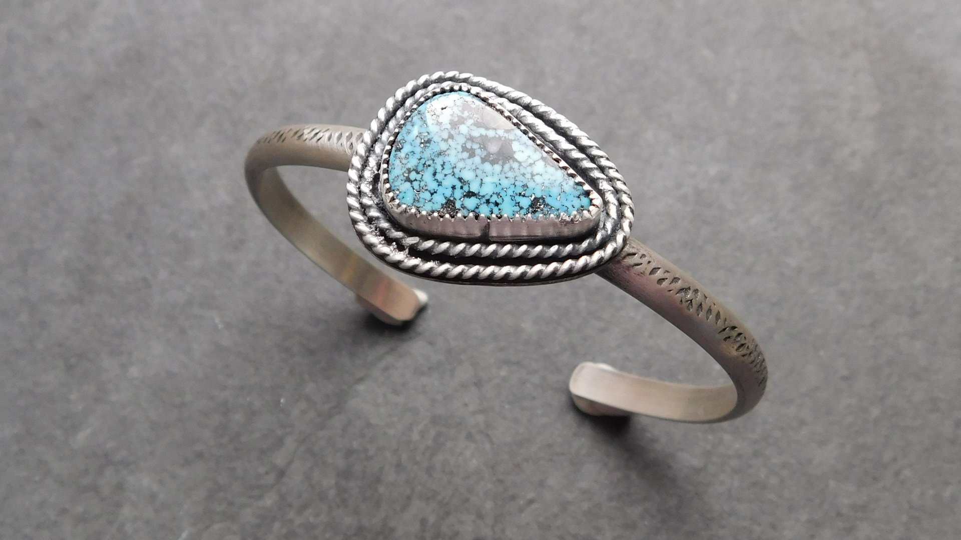 Kingman American Turquoise Sterling Silver Textured Cuff Bracelet, Turquoise Jewelry