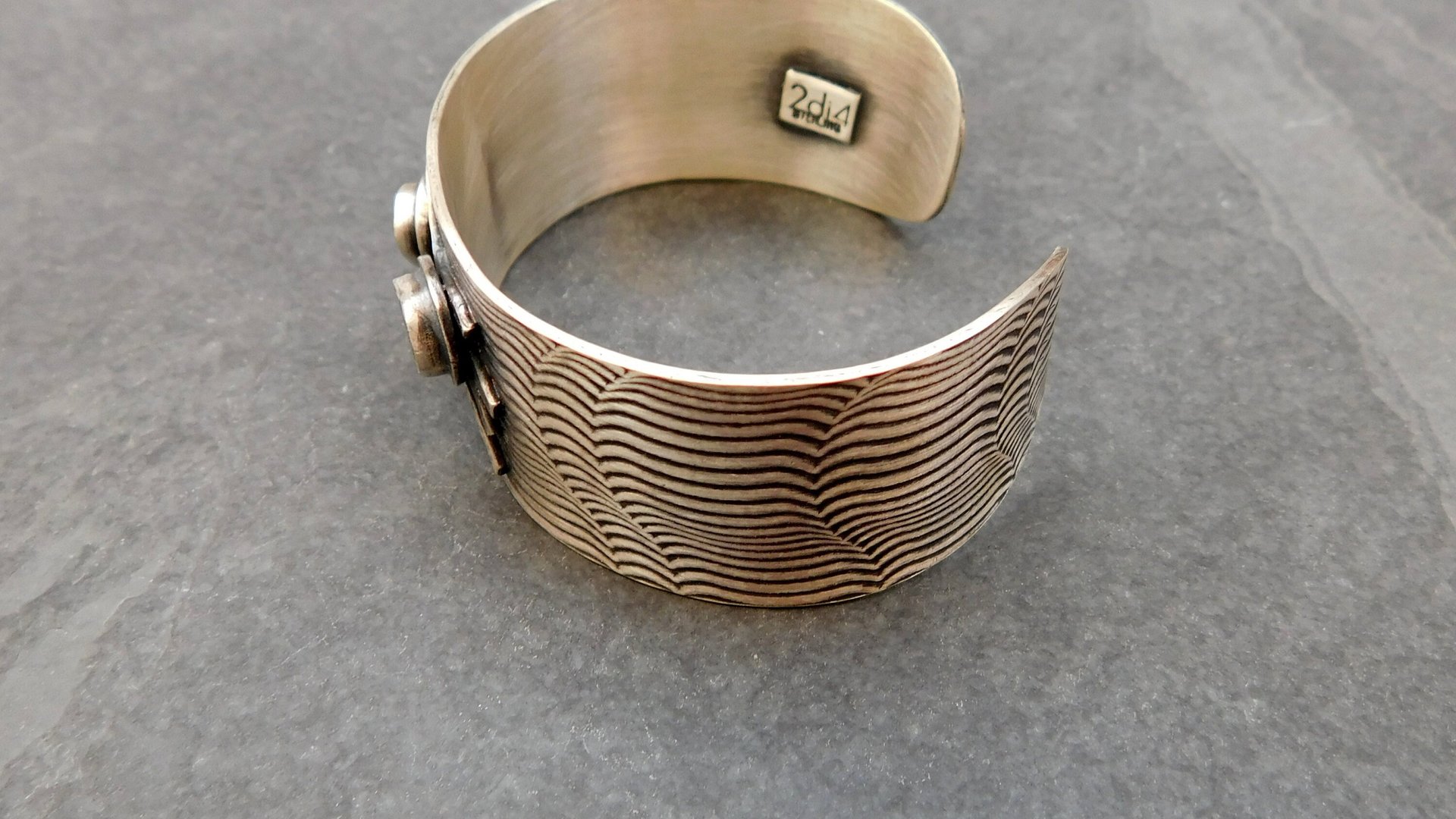 Pink Green Tourmaline Sterling Silver Wavy Wire Modernist Cuff Bracelet