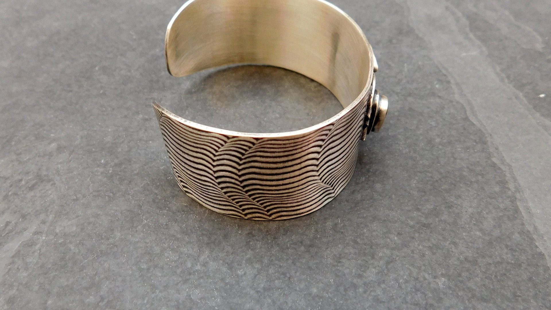 Pink Green Tourmaline Sterling Silver Wavy Wire Modernist Cuff Bracelet
