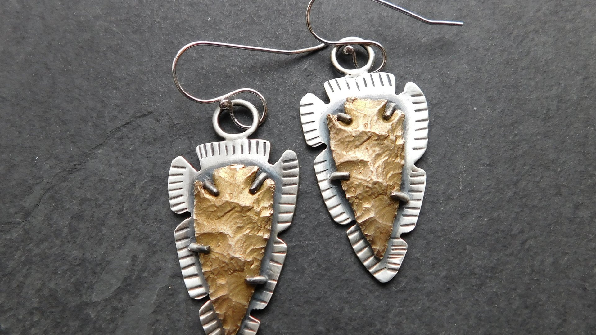Bronze Arrowhead Modern Southwest Sterling Silver Earrings