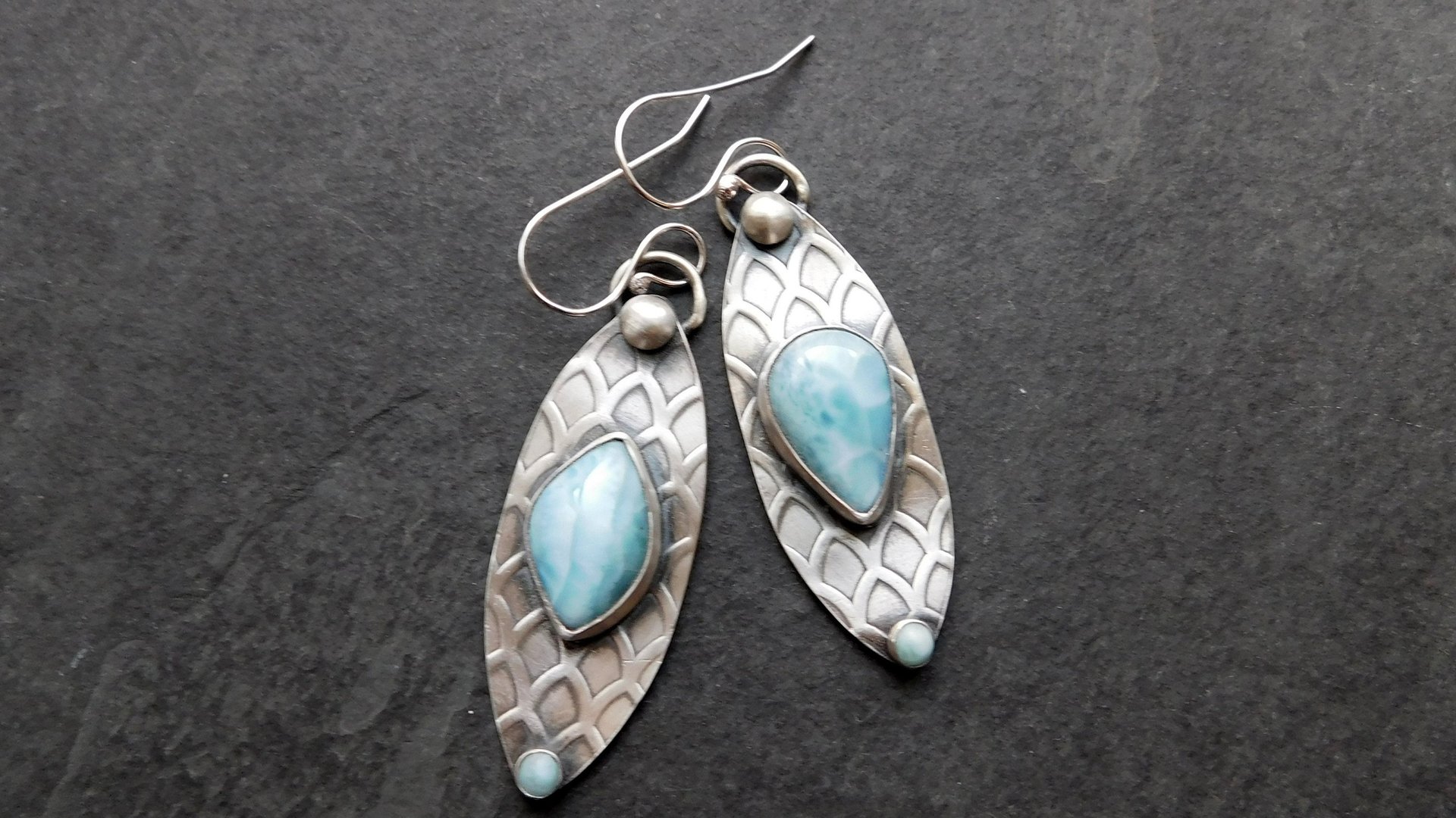 Larimar Deco Inspired Sterling Silver Dangle Earrings