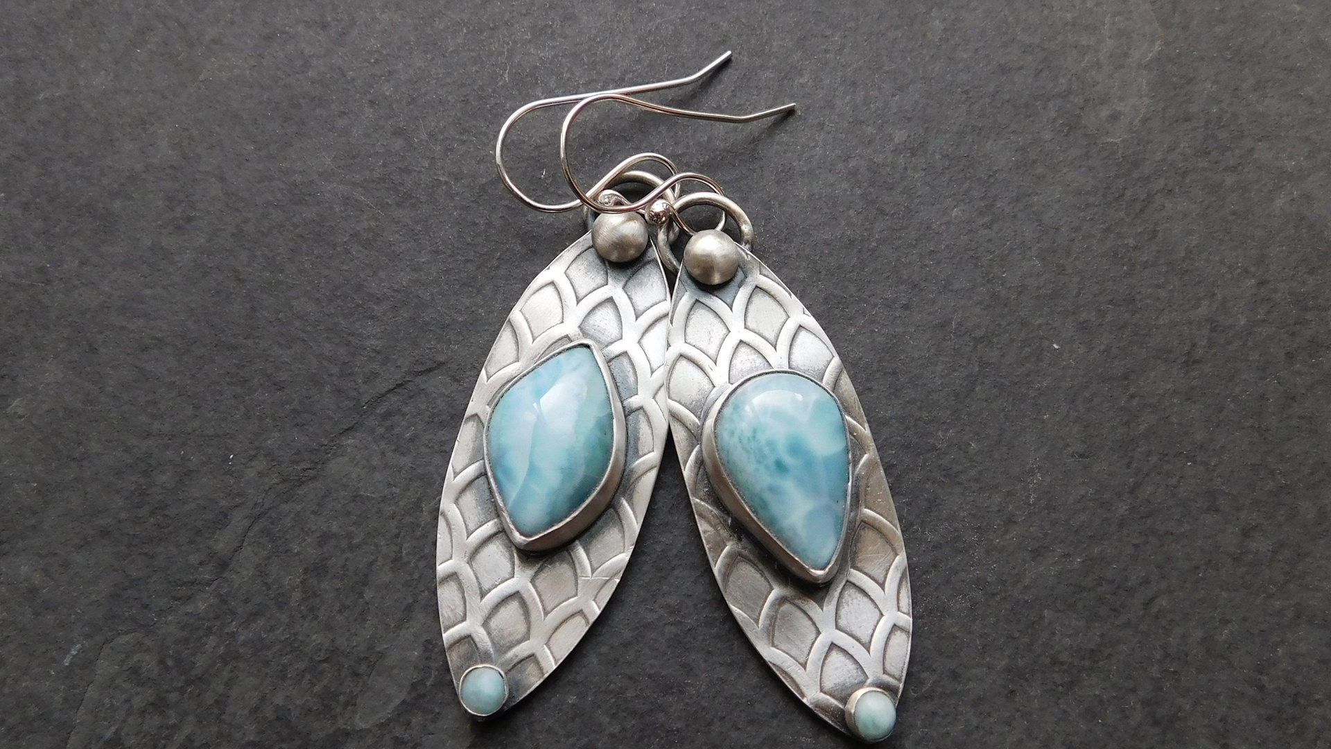 Larimar Deco Inspired Sterling Silver Dangle Earrings