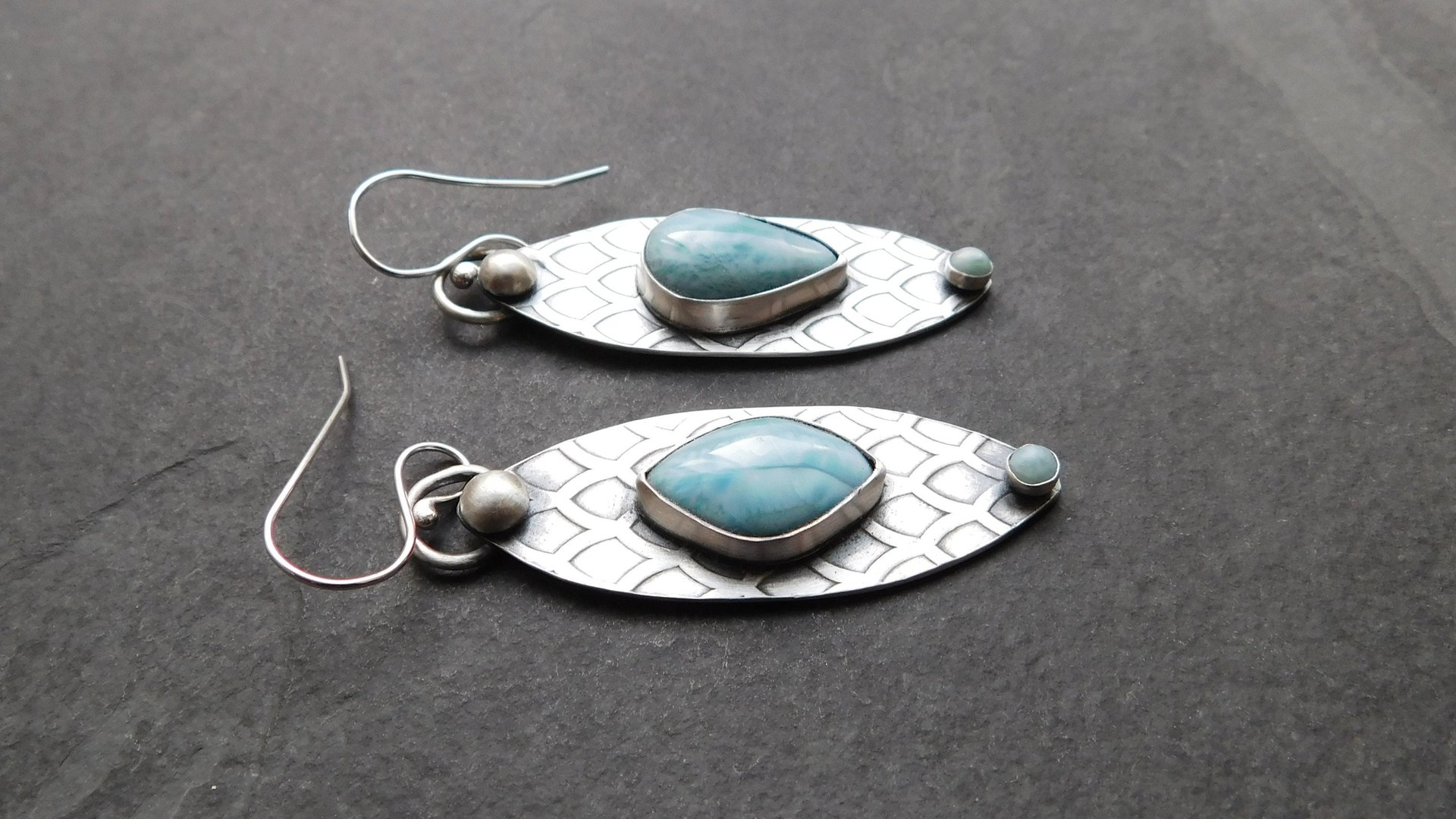 Larimar Deco Inspired Sterling Silver Dangle Earrings