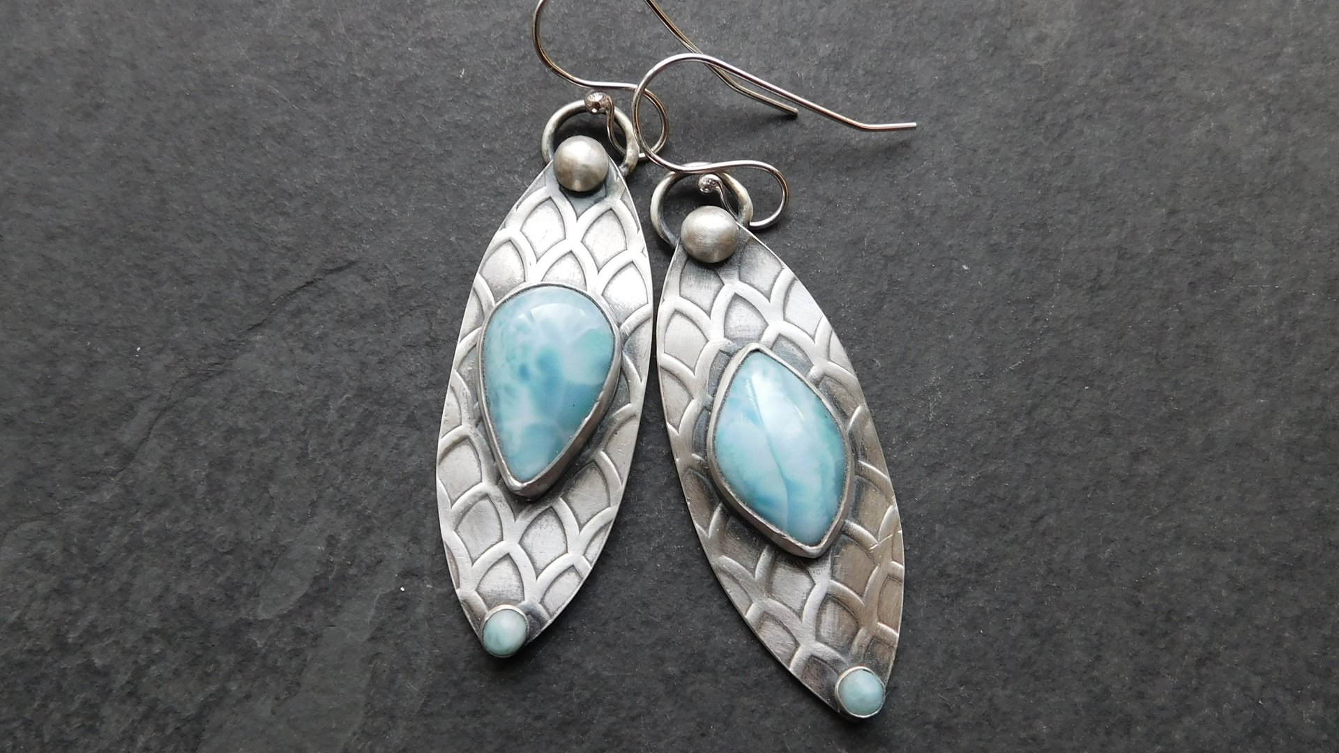 Larimar Deco Inspired Sterling Silver Dangle Earrings