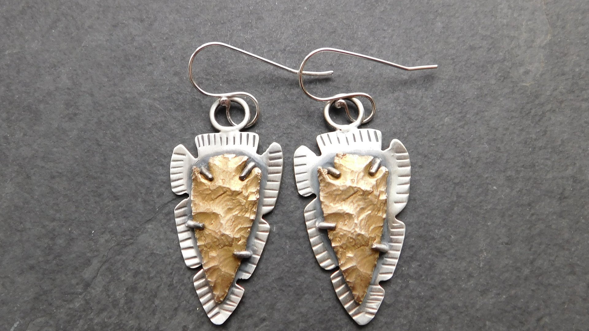 Bronze Arrowhead Modern Southwest Sterling Silver Earrings