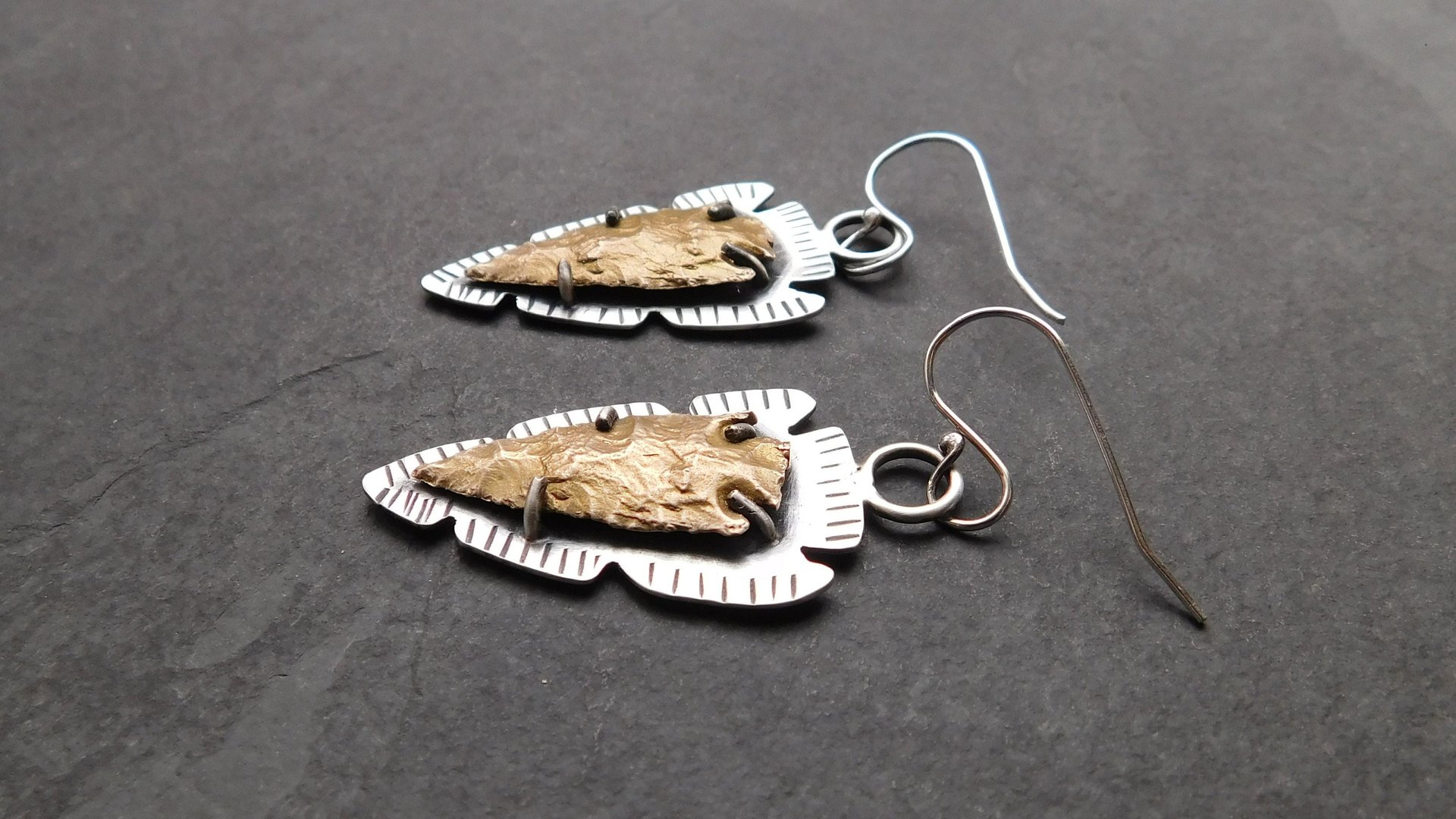 Bronze Arrowhead Modern Southwest Sterling Silver Earrings