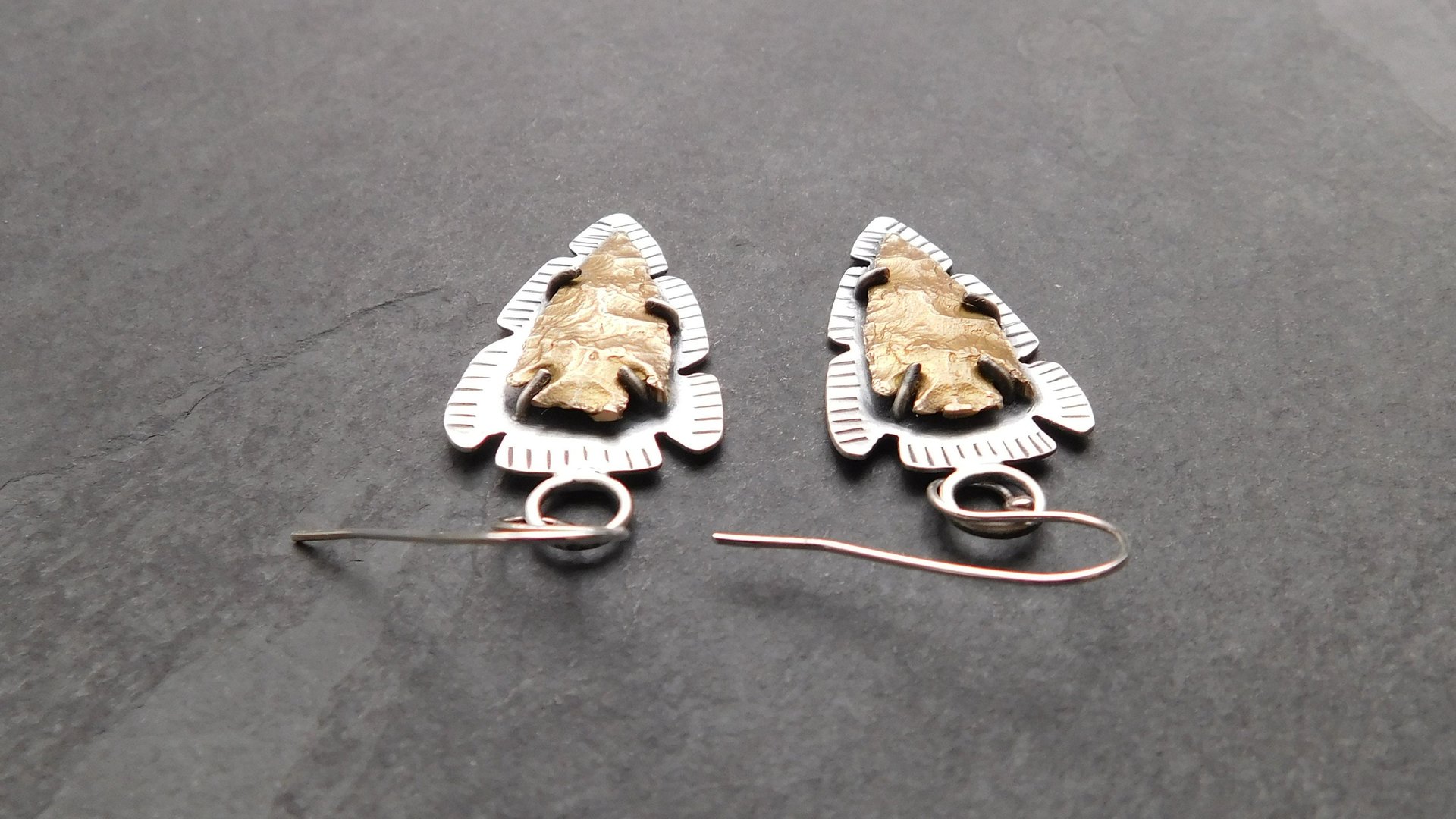 Bronze Arrowhead Modern Southwest Sterling Silver Earrings