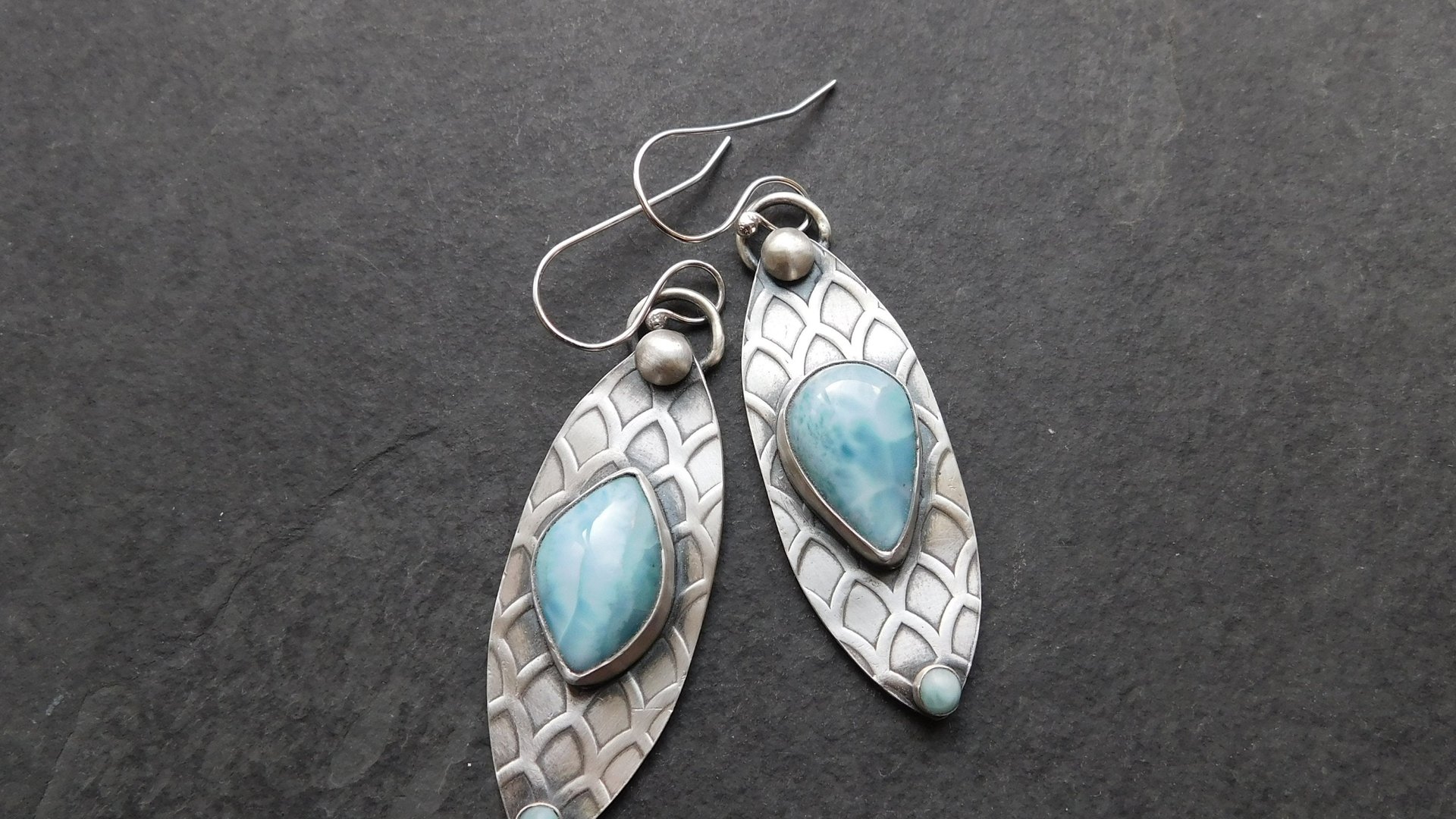 Larimar Deco Inspired Sterling Silver Dangle Earrings