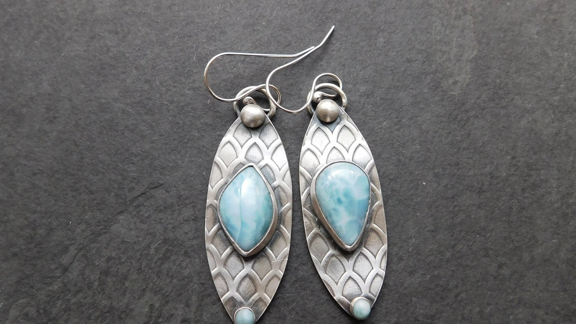 Larimar Deco Inspired Sterling Silver Dangle Earrings