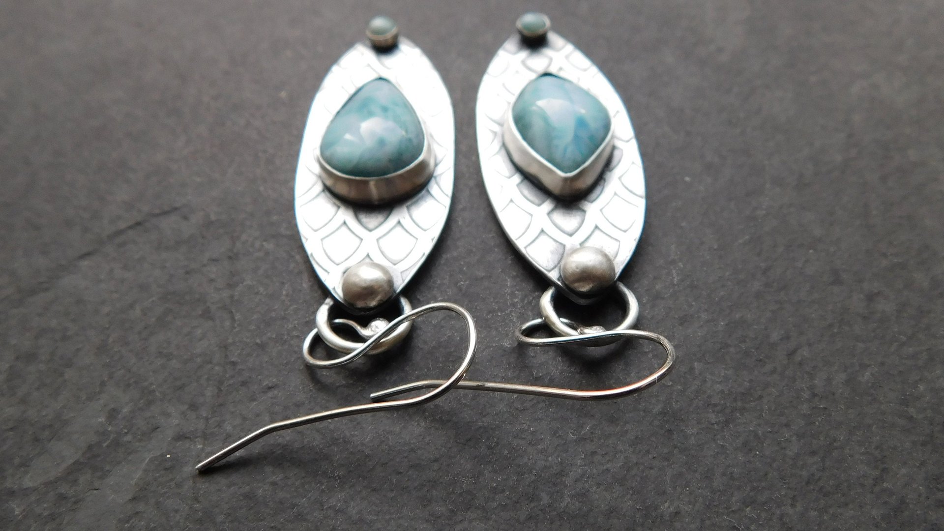 Larimar Deco Inspired Sterling Silver Dangle Earrings