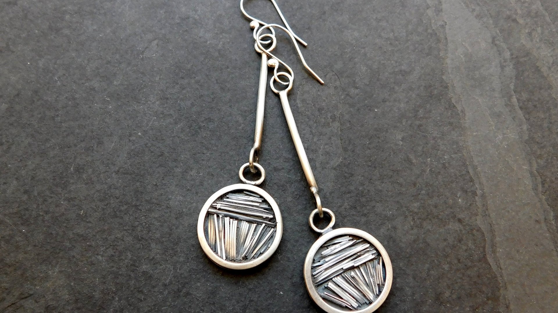 Sterling Silver Tiny Wire Texture Hoop Dangle Earrings