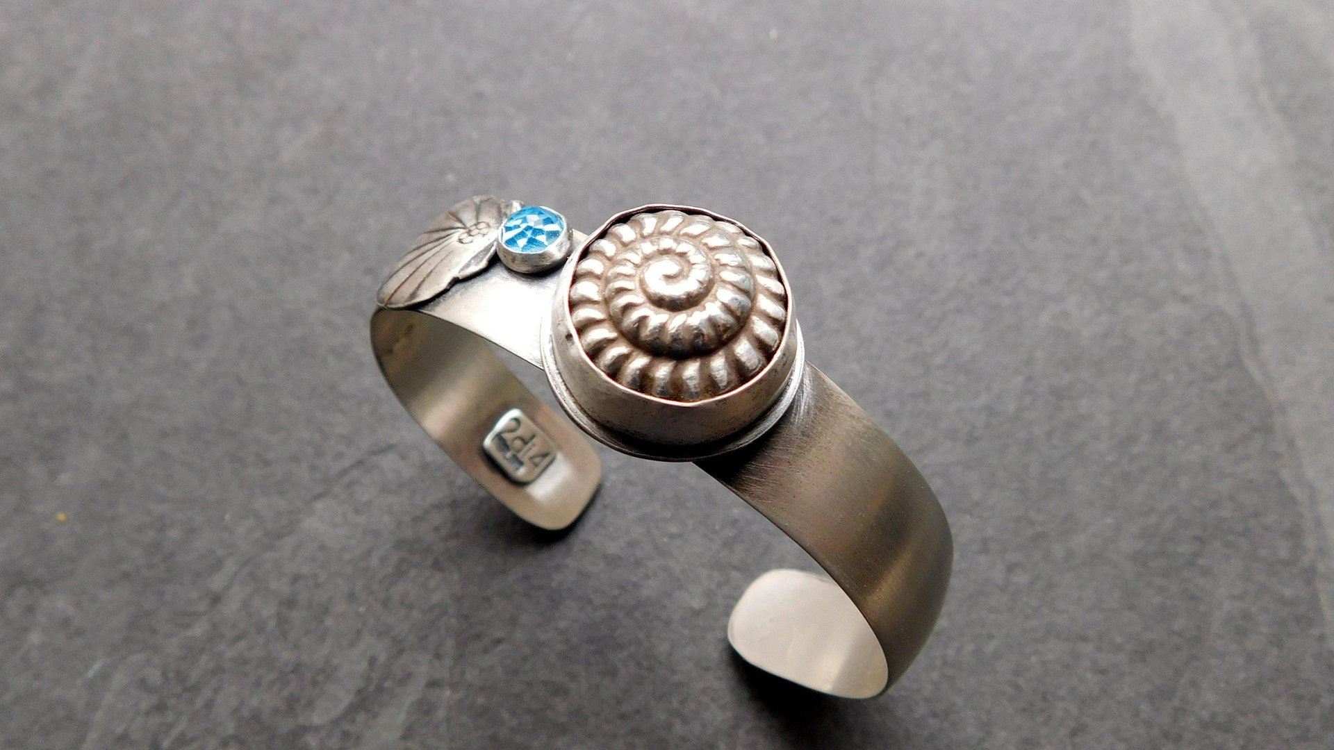 Snail Shell Swiss Blue Topaz Sterling Silver Beach Cuff Bracelet