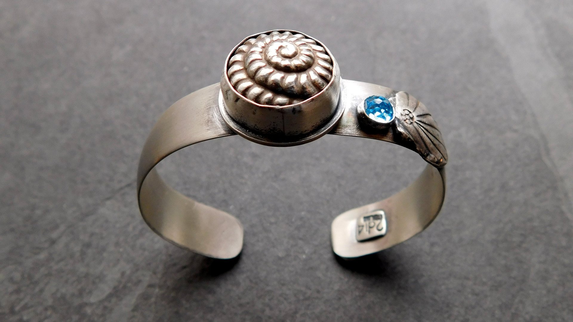 Snail Shell Swiss Blue Topaz Sterling Silver Beach Cuff Bracelet