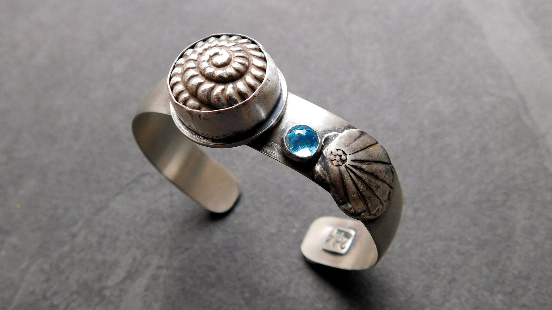 Snail Shell Swiss Blue Topaz Sterling Silver Beach Cuff Bracelet