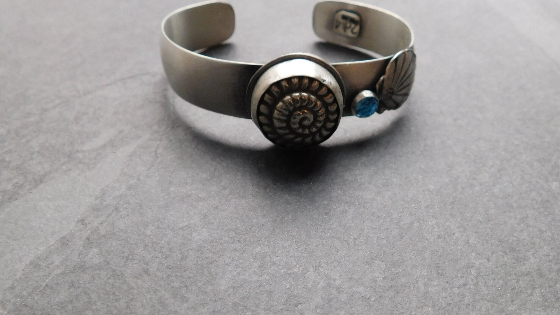 Snail Shell Swiss Blue Topaz Sterling Silver Beach Cuff Bracelet