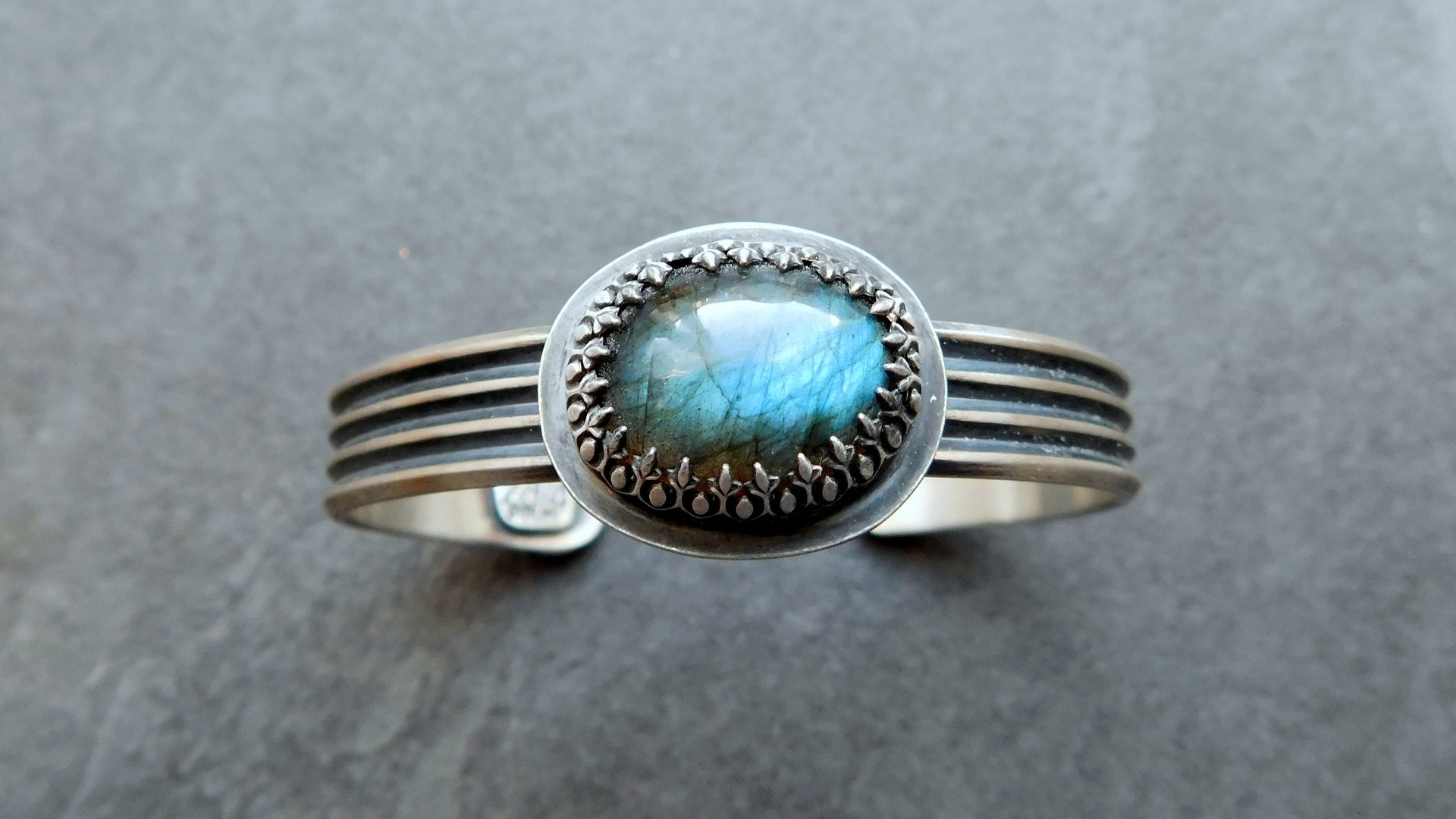 Flashy Blue Labradorite Sterling Silver Multi Wire Cuff Bracelet