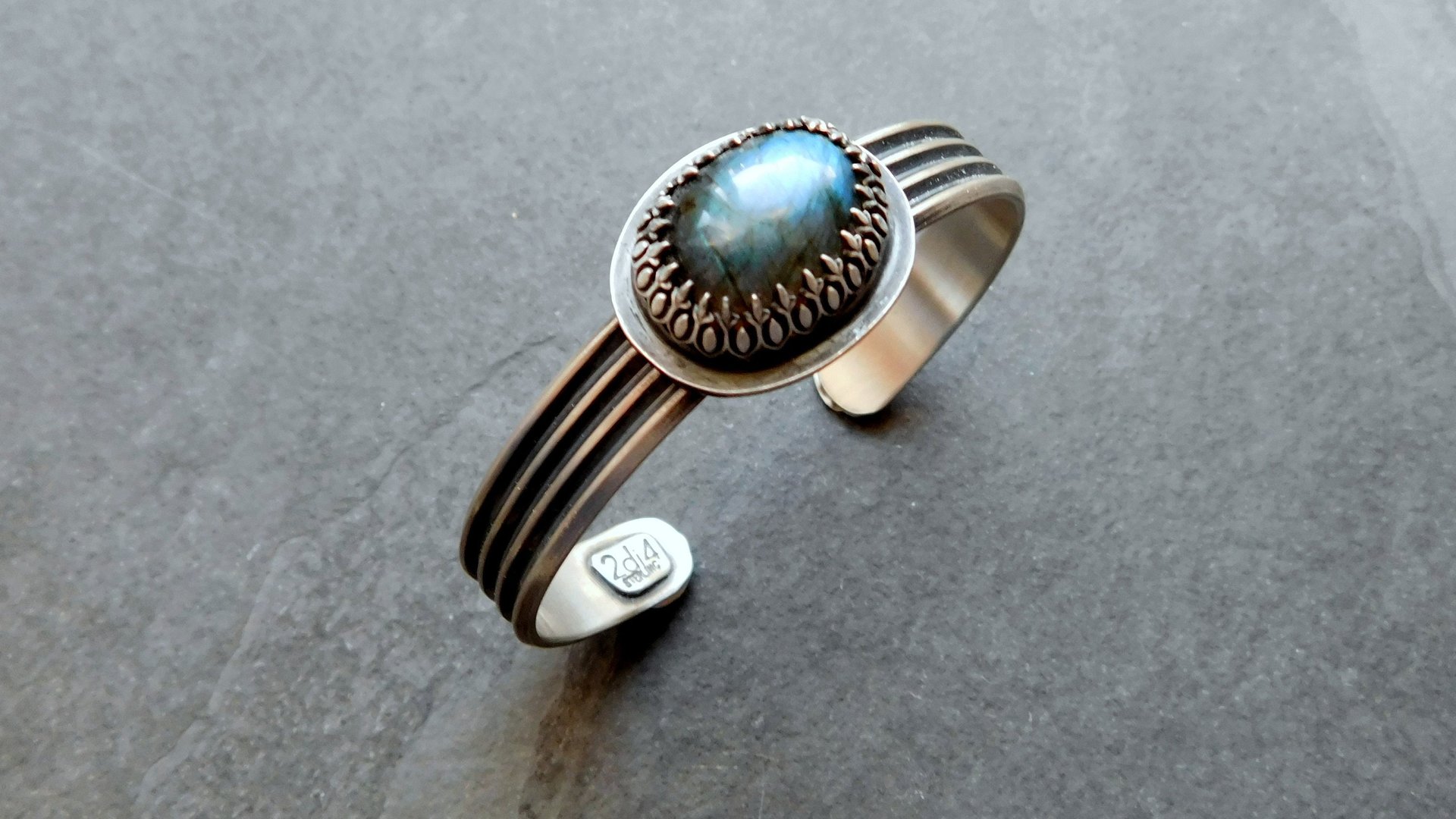 Flashy Blue Labradorite Sterling Silver Multi Wire Cuff Bracelet
