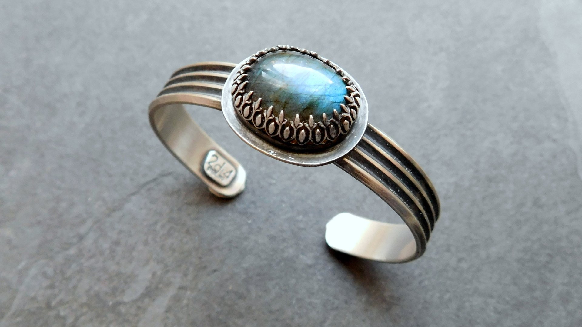 Flashy Blue Labradorite Sterling Silver Multi Wire Cuff Bracelet
