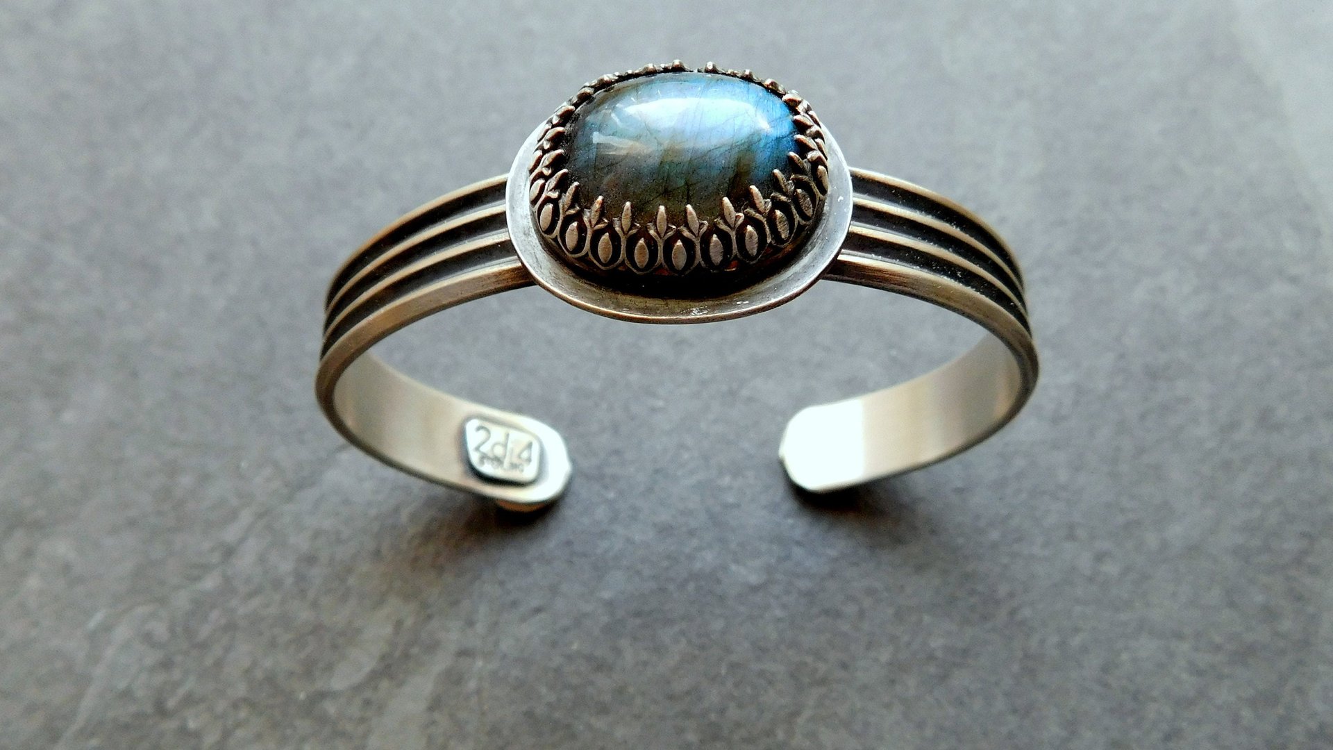 Flashy Blue Labradorite Sterling Silver Multi Wire Cuff Bracelet
