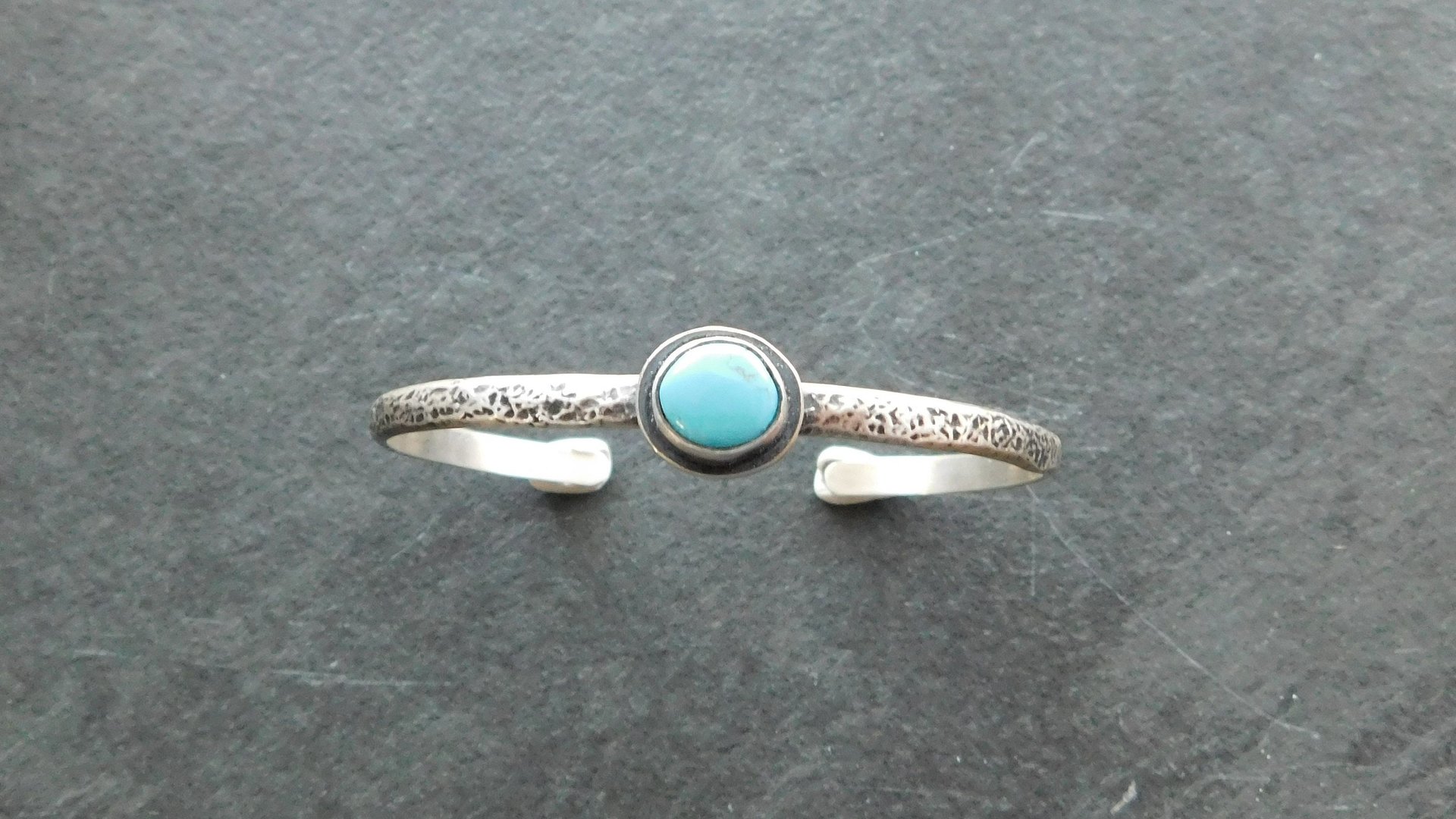 Sleeping Beauty Turquoise Textured Sterling Silver Skinny Stacking Cuff Bracelet
