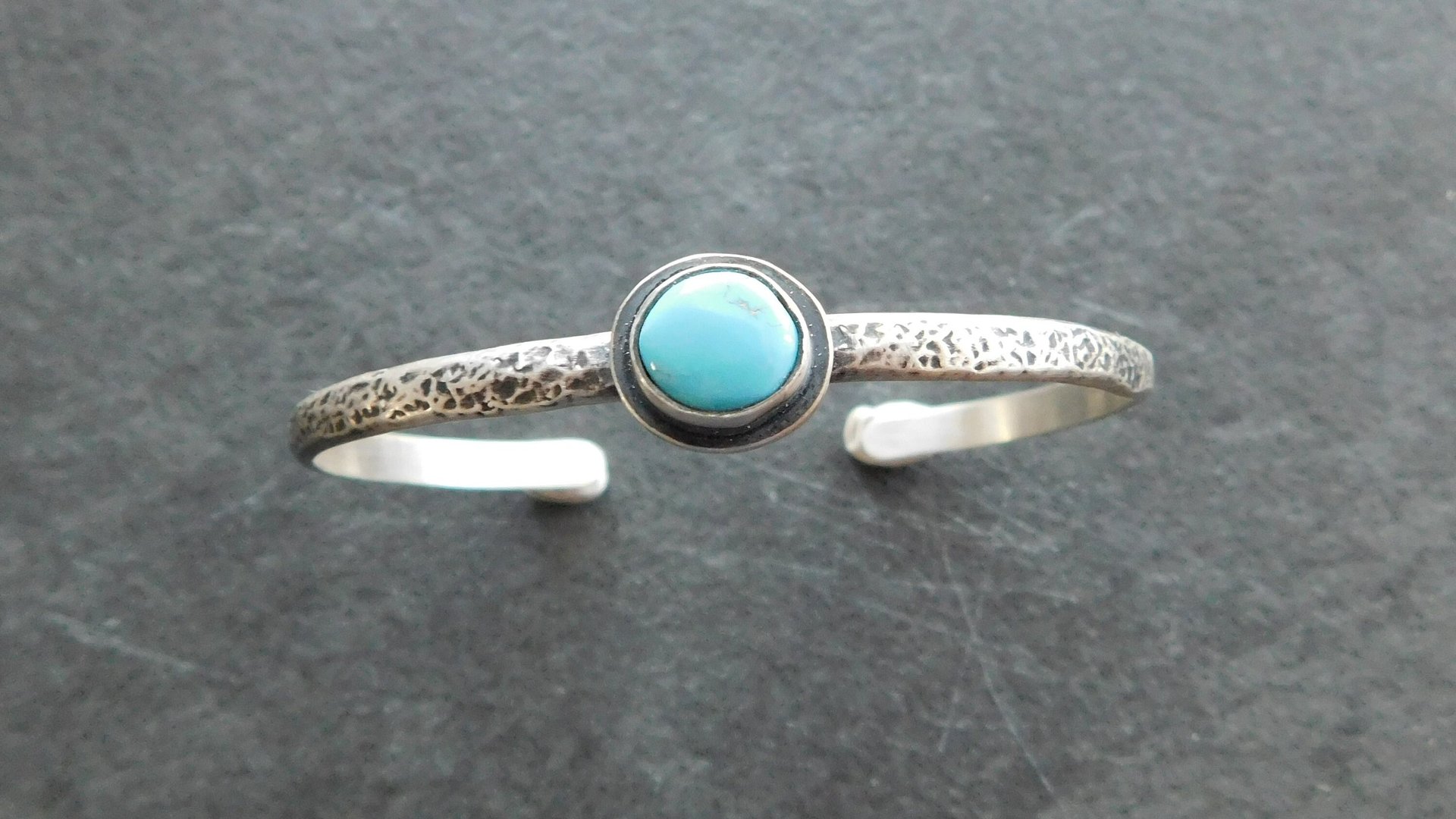 Sleeping Beauty Turquoise Textured Sterling Silver Skinny Stacking Cuff Bracelet