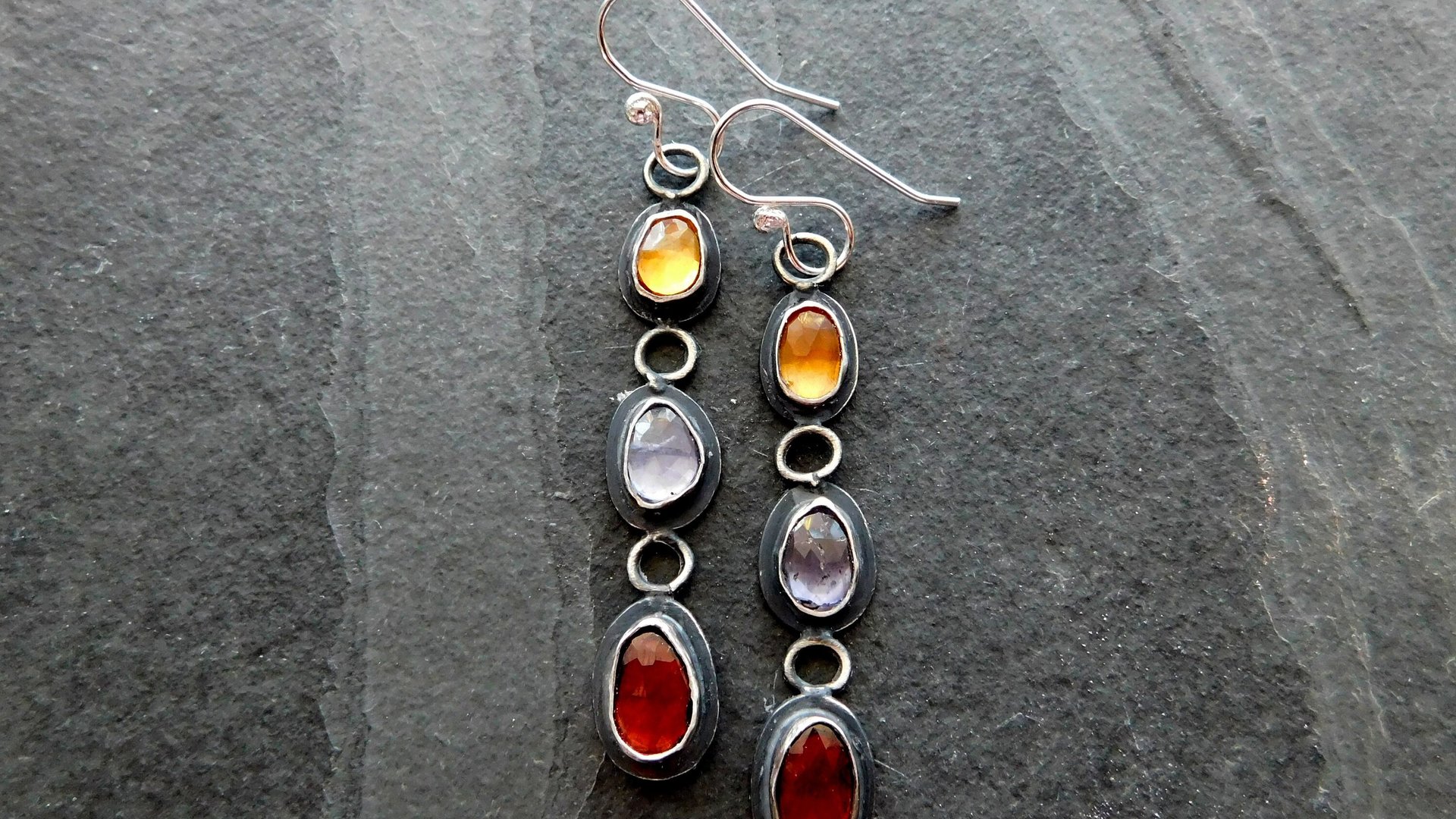 Multi Amber Rectangle Earrings