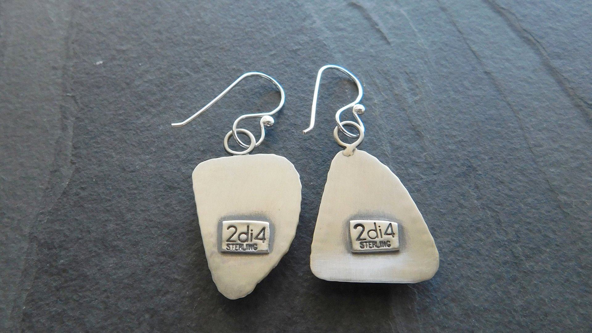 Cobalt Blue Natural Sea Glass Mismatched Oxidized Sterling Silver Stamped Dangle Earrings