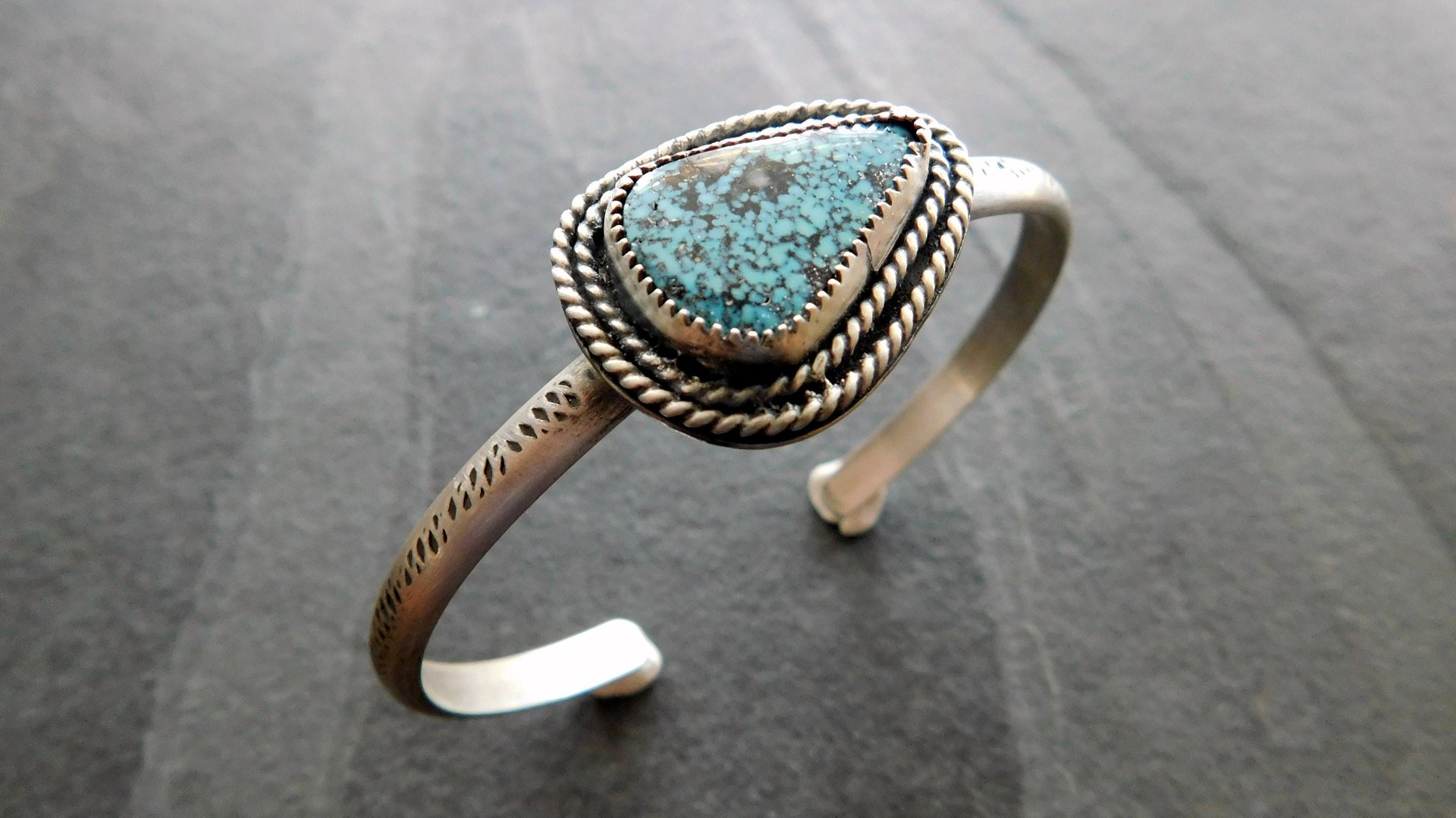 Kingman American Turquoise Sterling Silver Textured Cuff Bracelet, Turquoise Jewelry