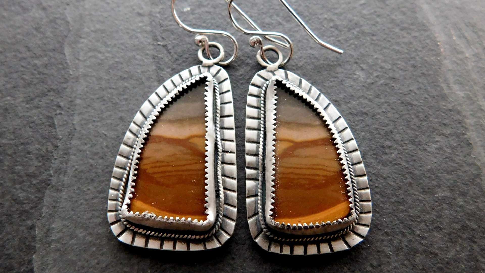 Polychrome Jasper Landscape Stone Oxidized Sterling Silver Mod Southwest Dangle Earrings