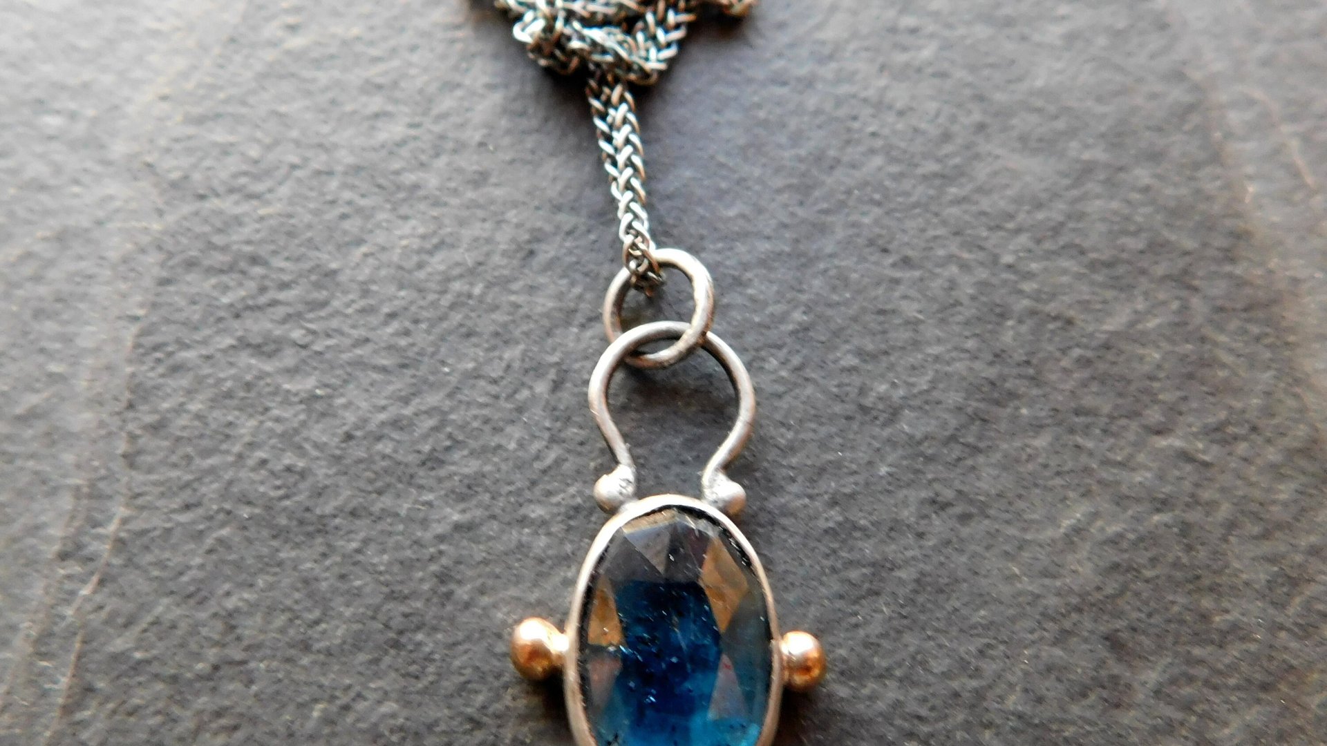 Teal Moss Kyanite Sterling Silver 14K Gold Minimalist Pendant Necklace