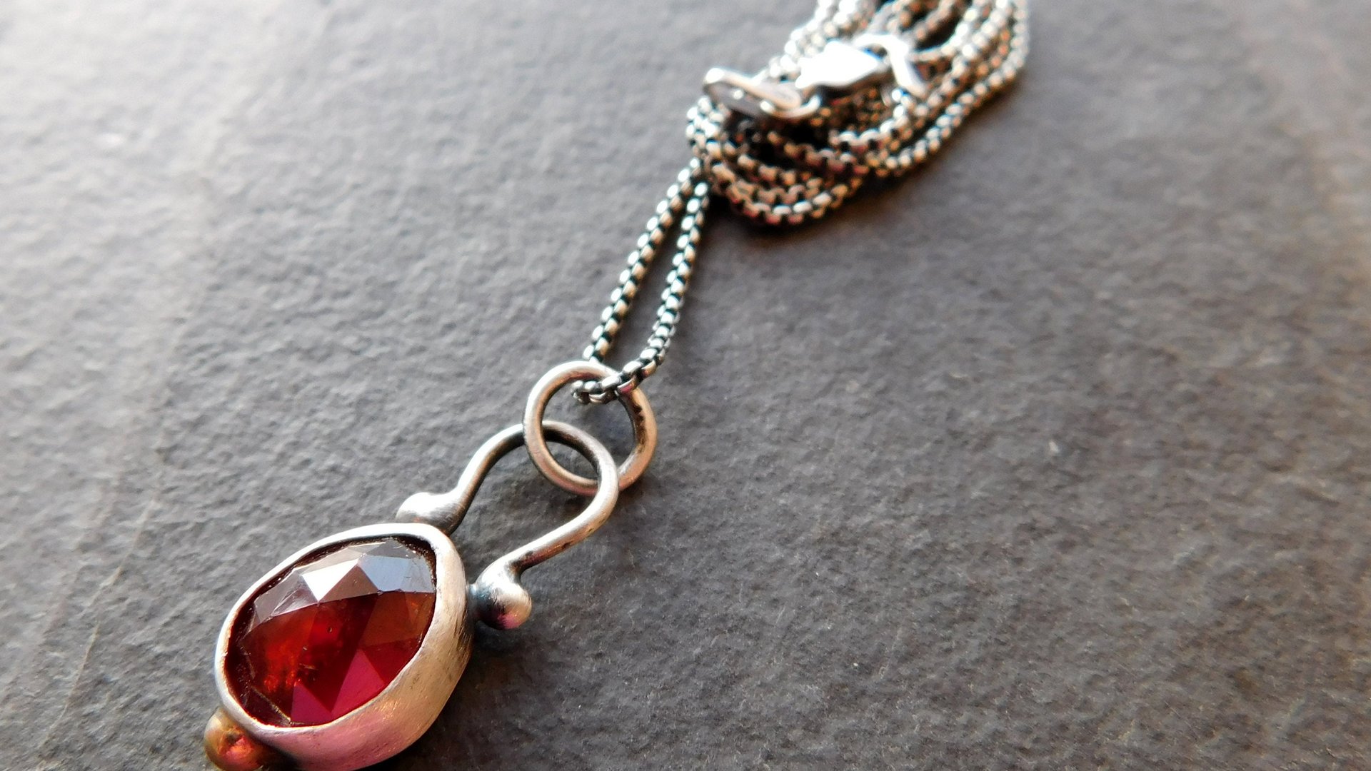 Rosecut Dark Burgundy Wine Garnet Sterling Silver 14K Gold Minimalist Pendant Necklace